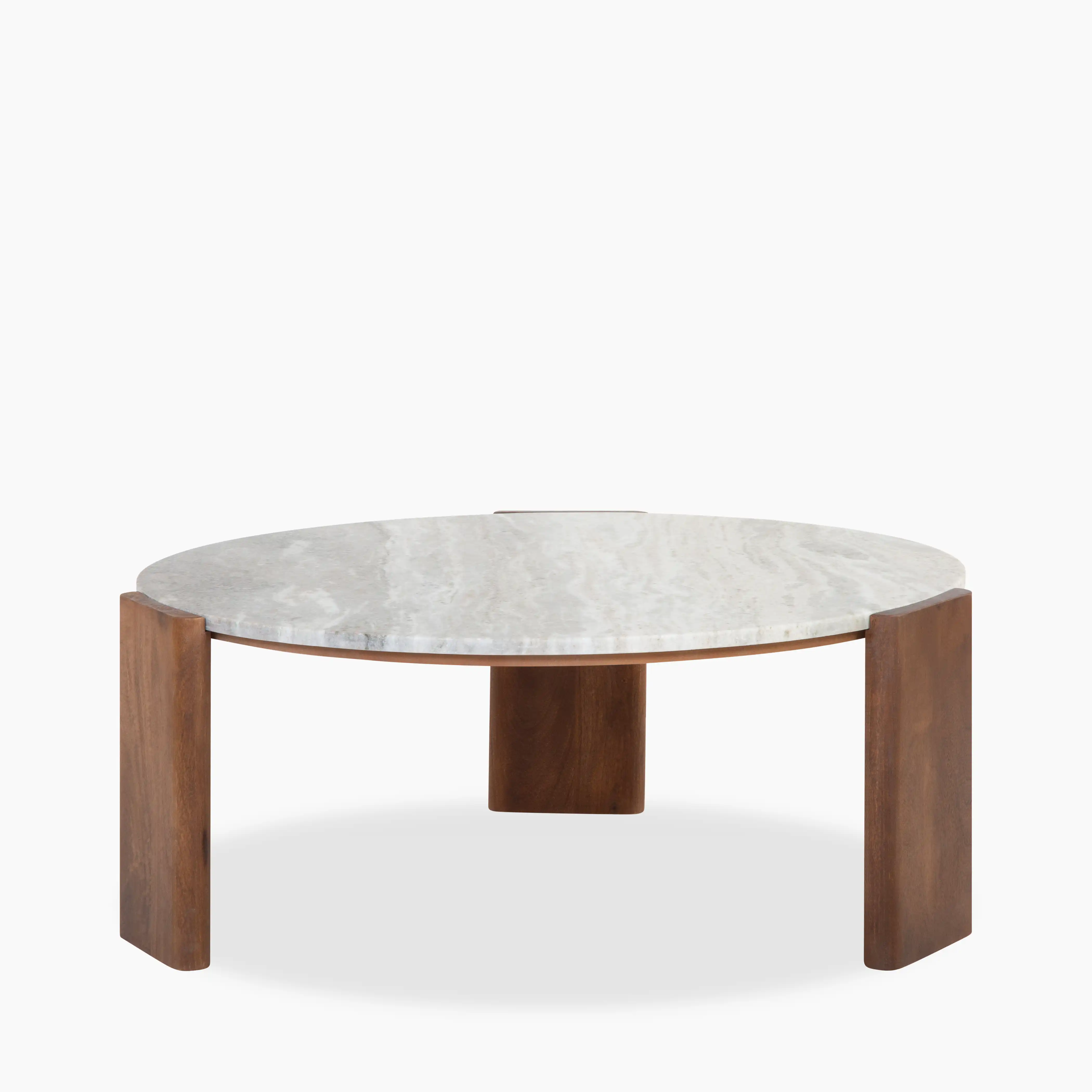 Emil Round Coffee Table | Grey Marble & Walnut - Image 4