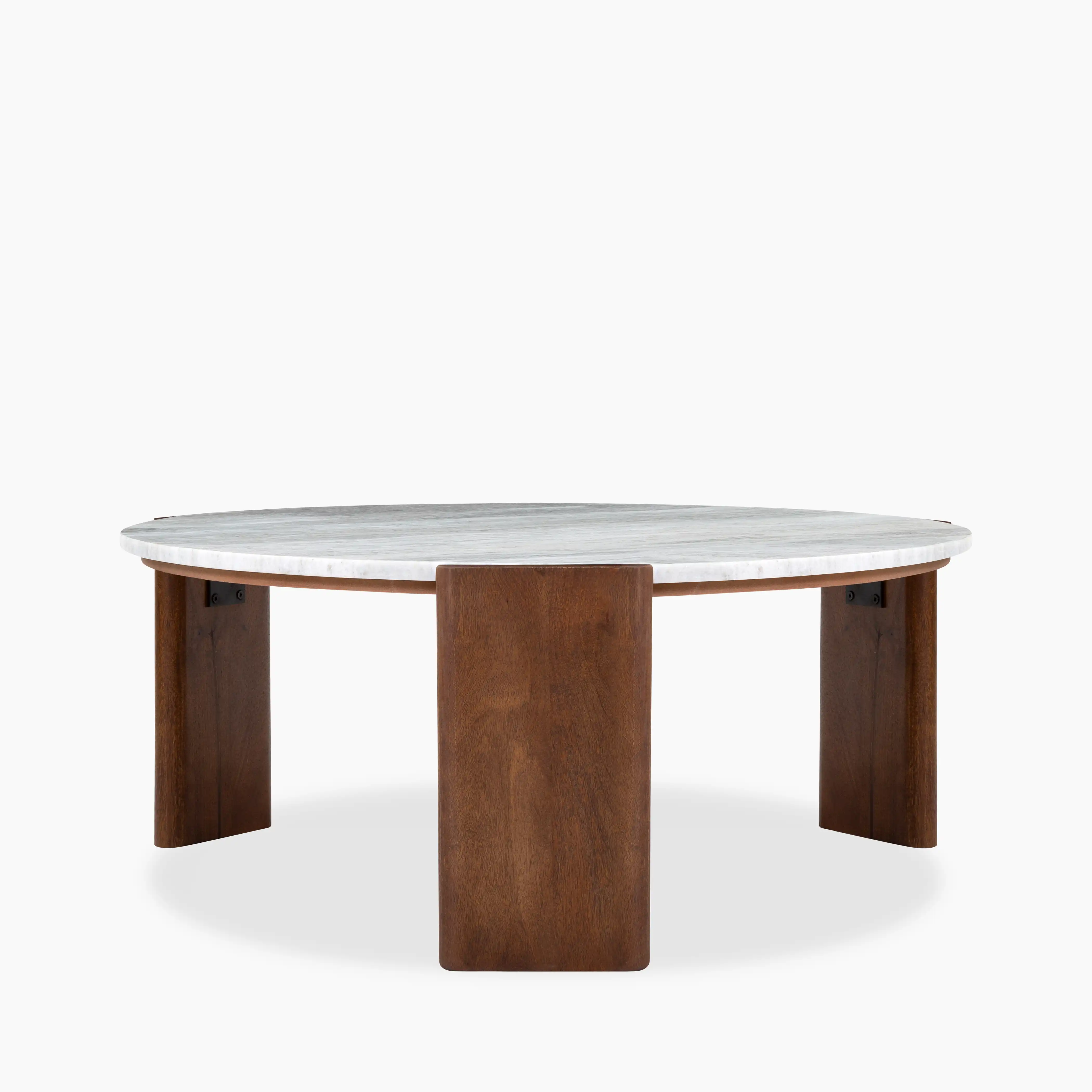 Emil Round Coffee Table | Grey Marble & Walnut - Image 5
