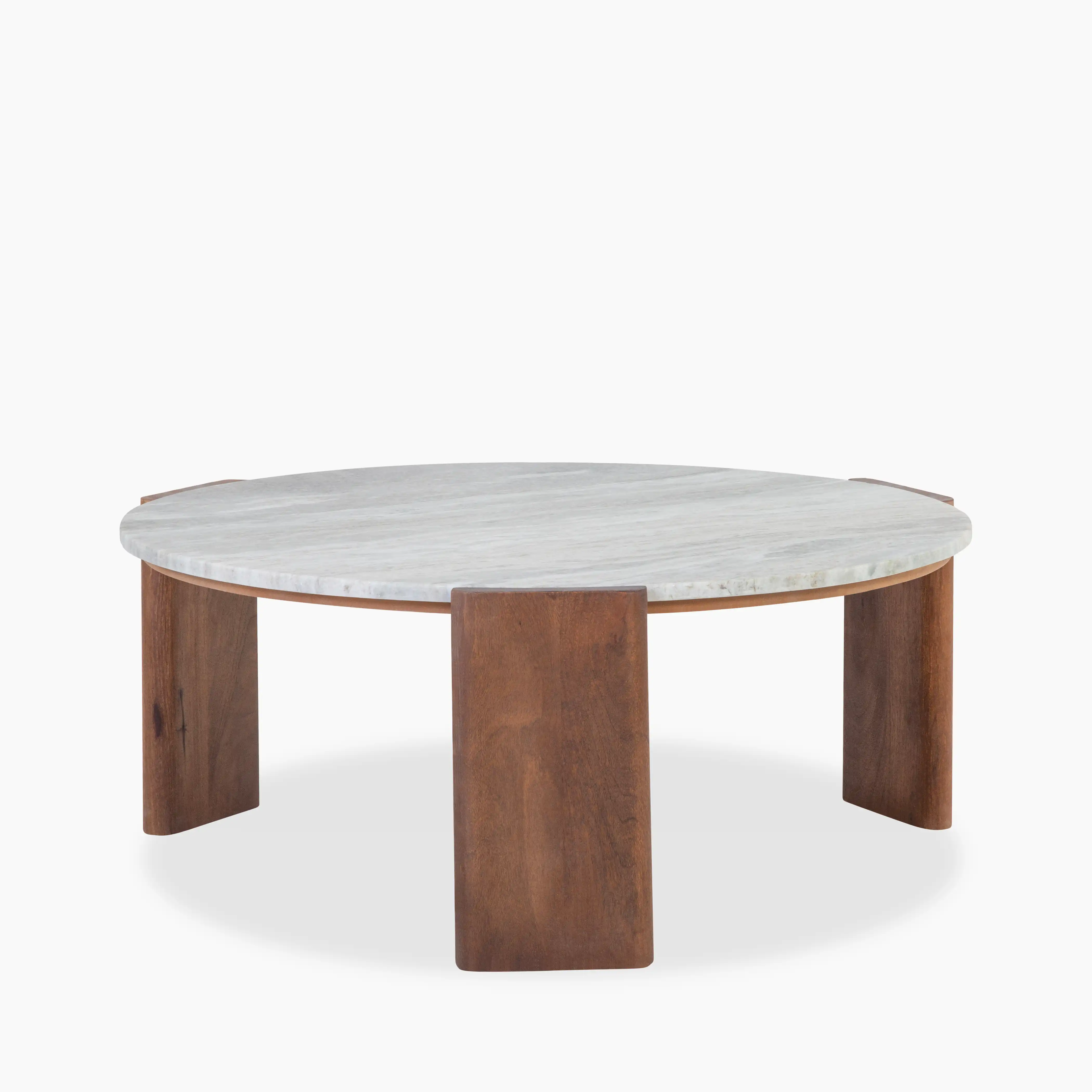 Emil Round Coffee Table | Grey Marble & Walnut - Image 6