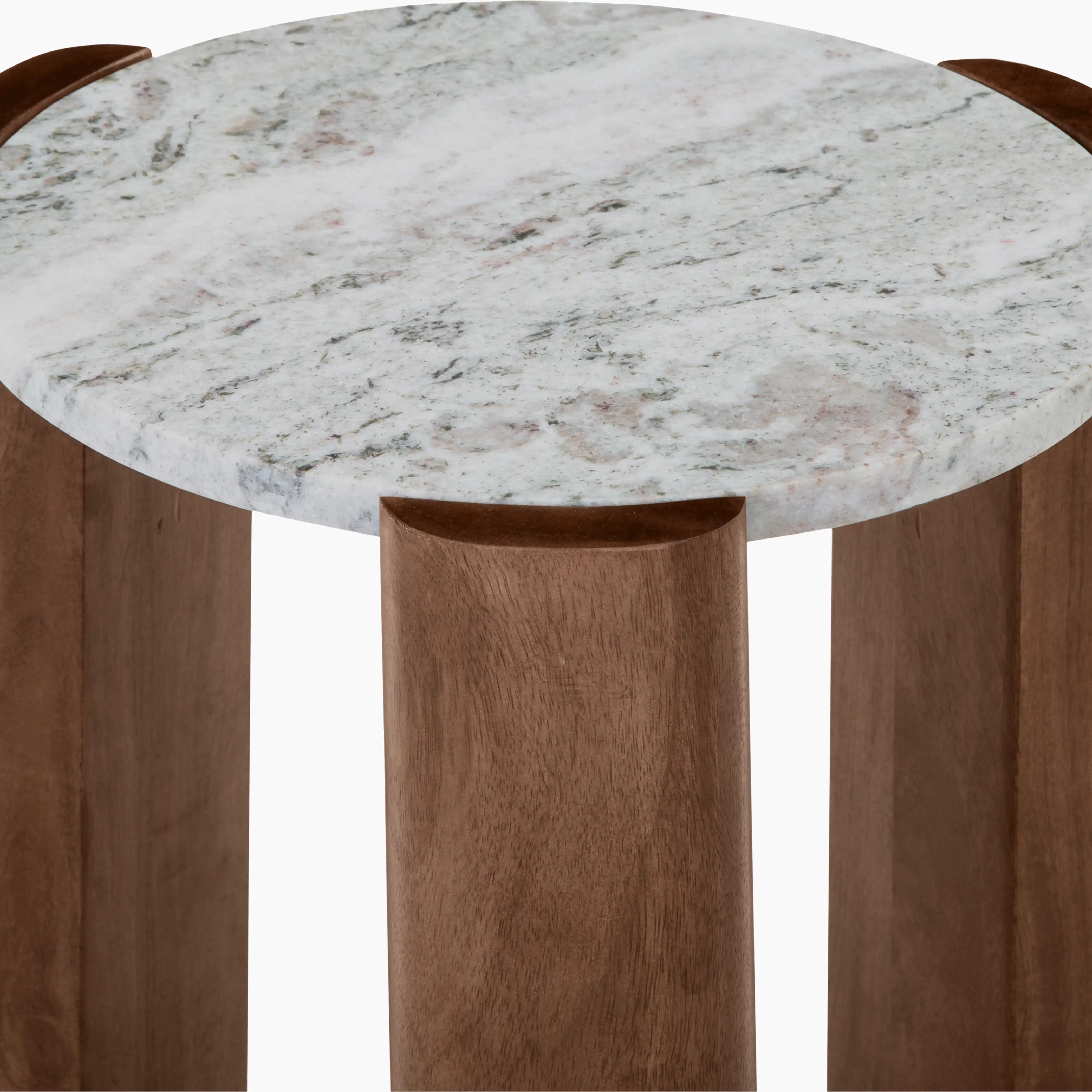 Emil Round Side Table | Grey Marble & Walnut - Image 4