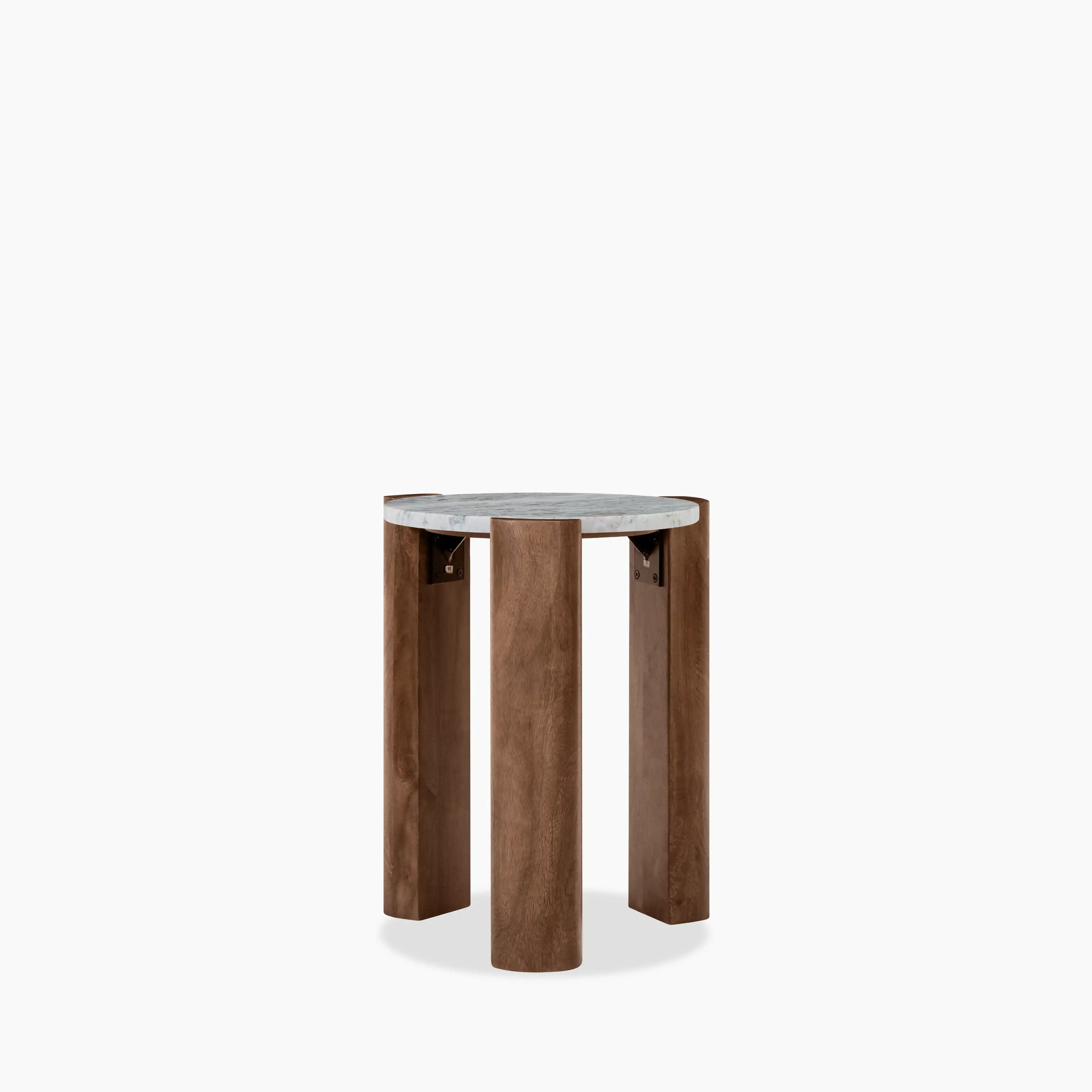 Emil Round Side Table | Grey Marble & Walnut - Image 5