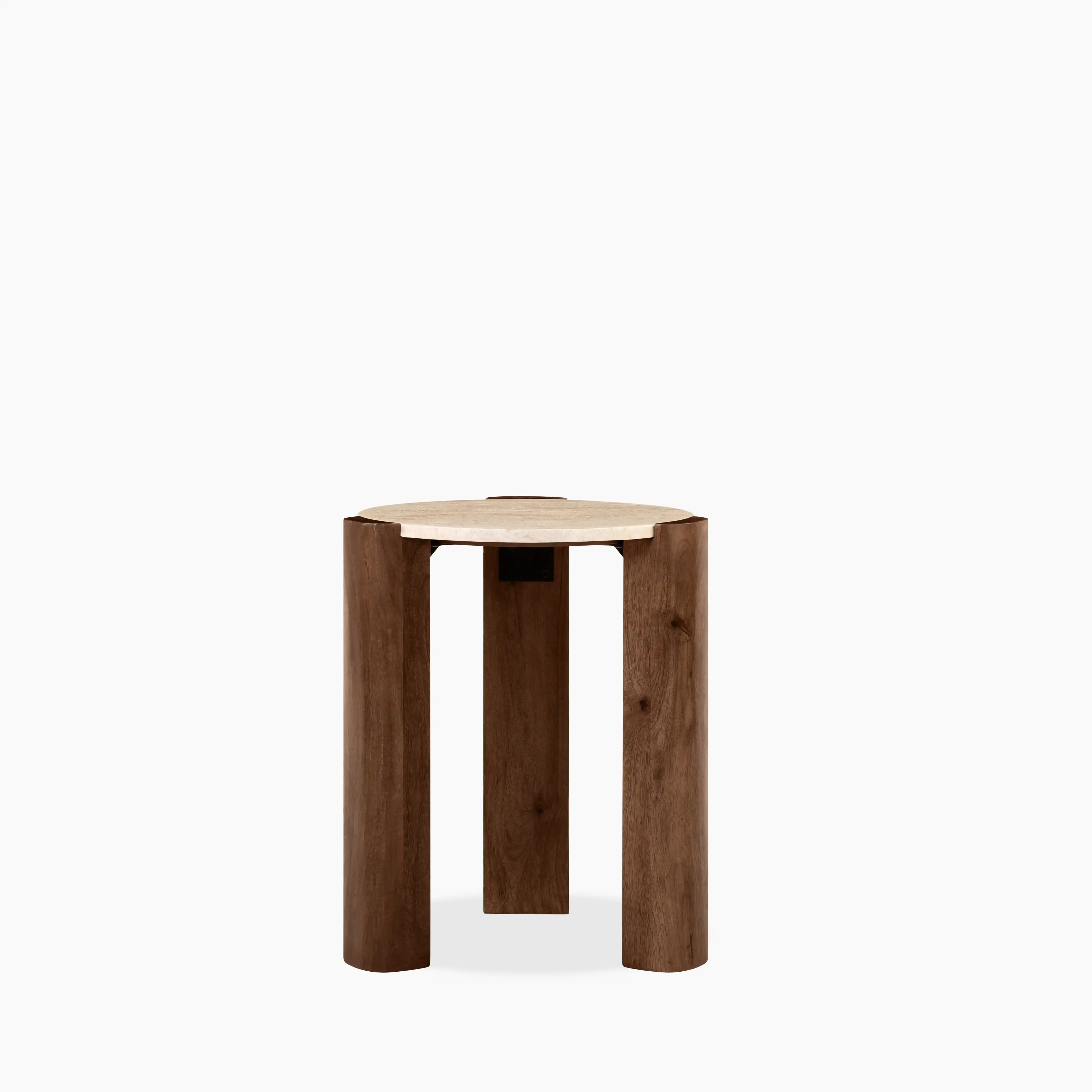 Emil Round Side Table | Natural Travertine & Walnut - Image 3