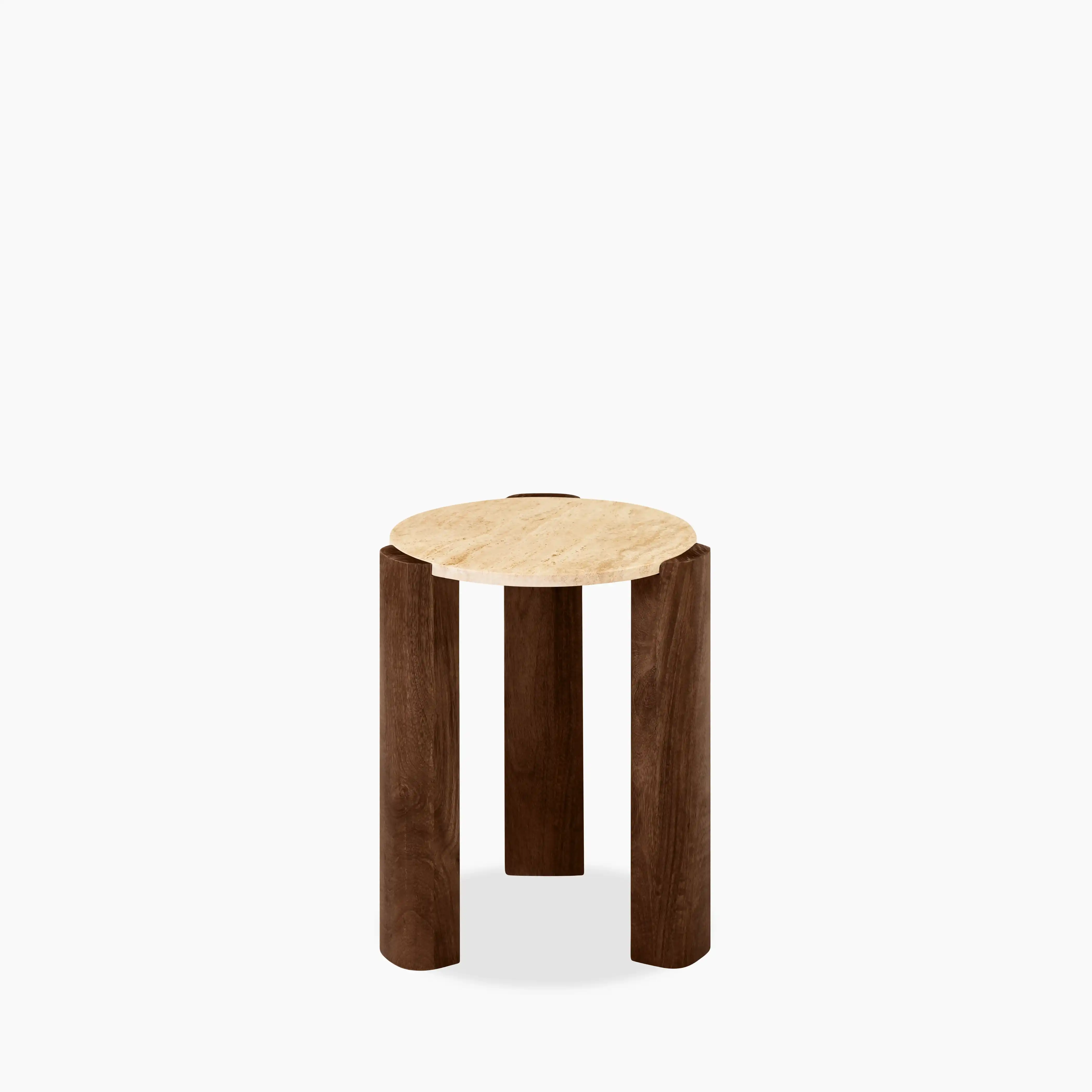 Emil Round Side Table | Natural Travertine & Walnut - Image 4