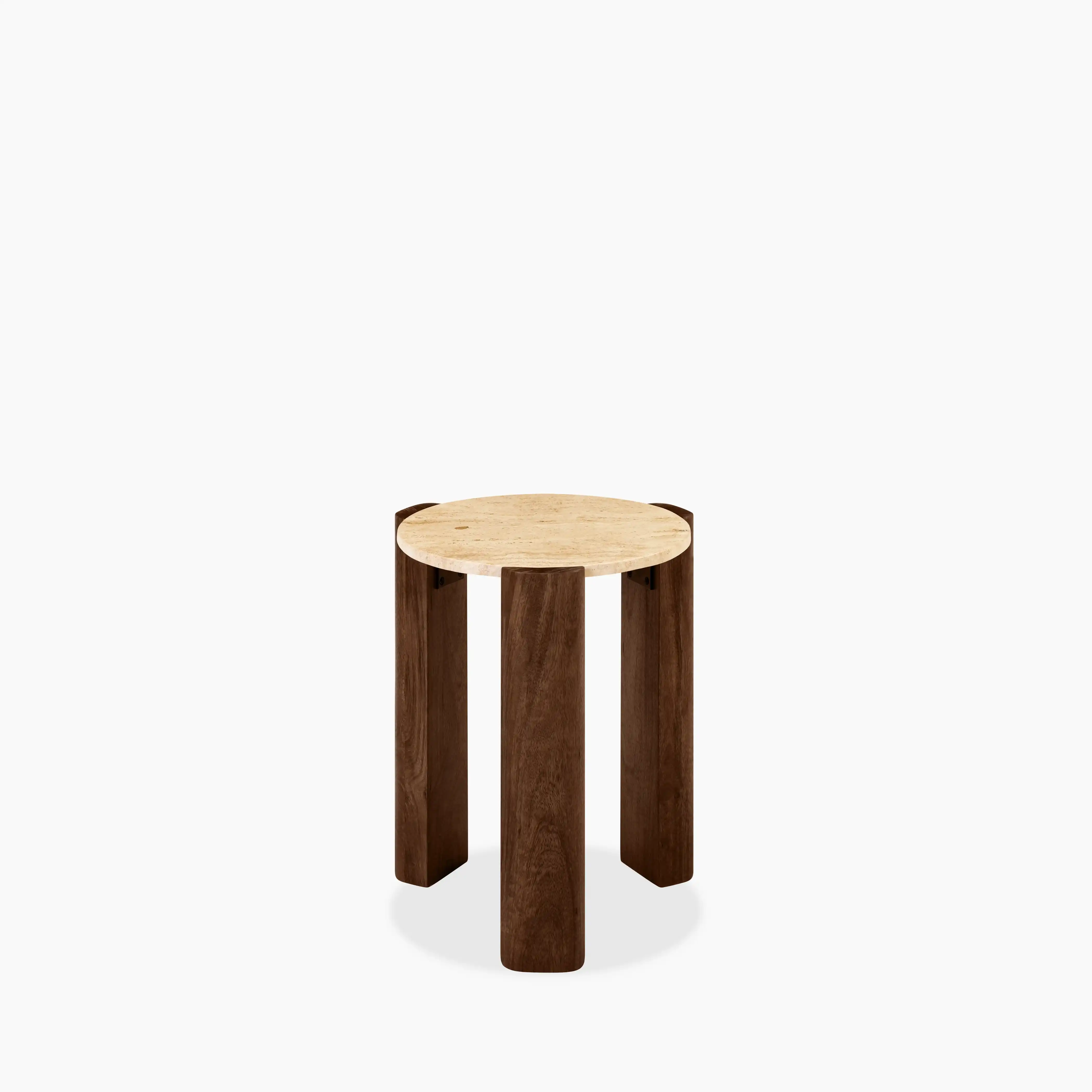 Emil Round Side Table | Natural Travertine & Walnut - Image 5