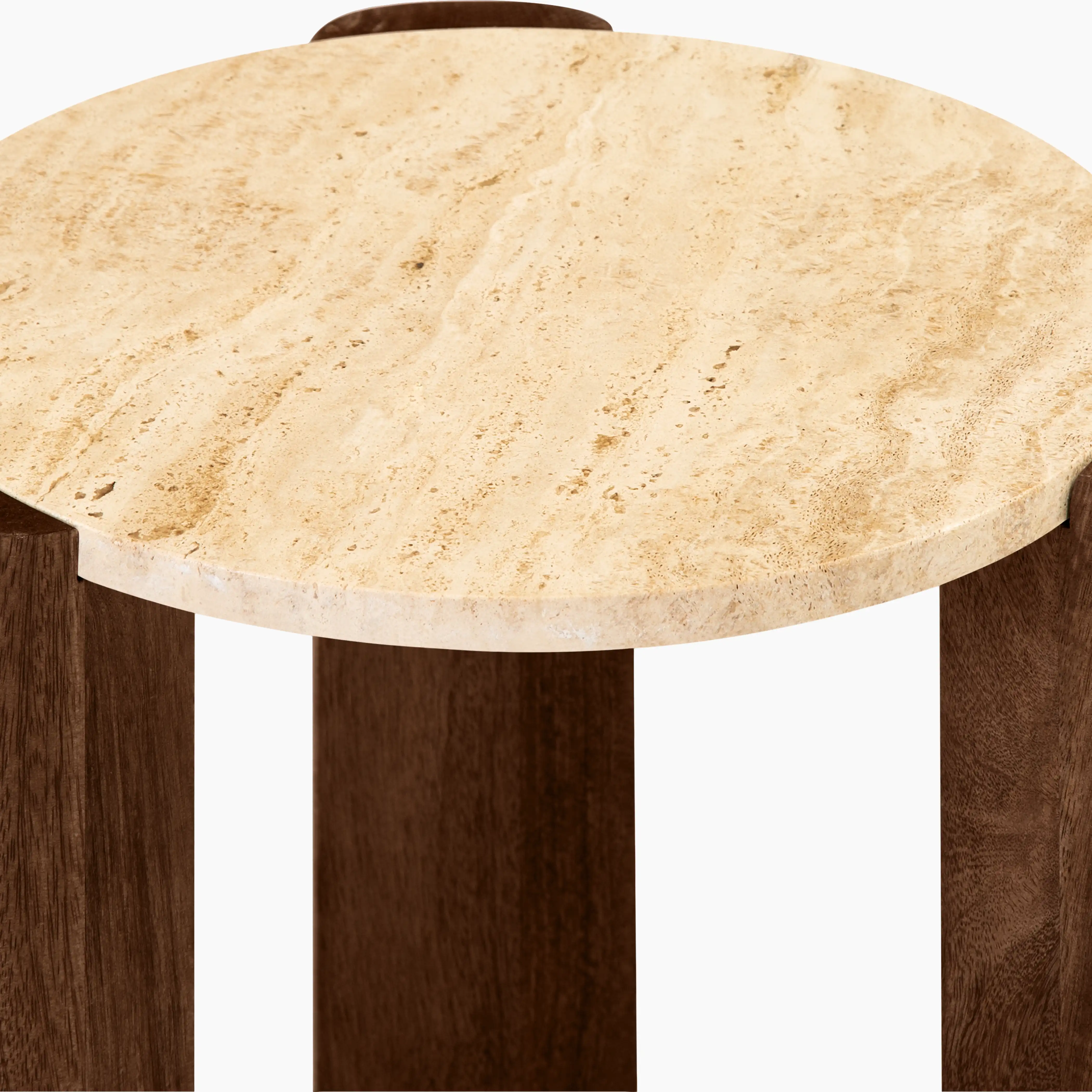 Emil Round Side Table | Natural Travertine & Walnut - Image 6
