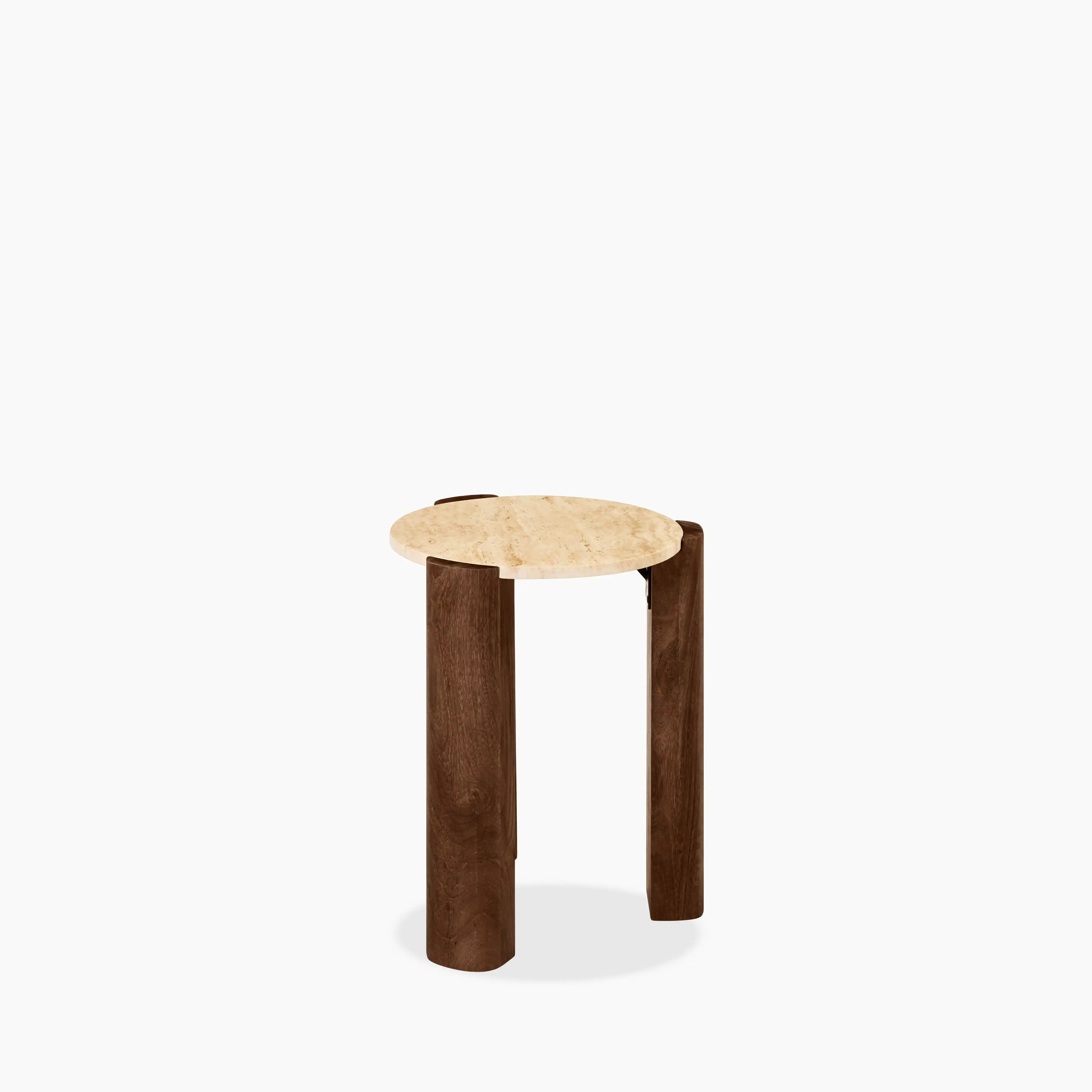 Emil Round Side Table | Natural Travertine & Walnut - Image 7