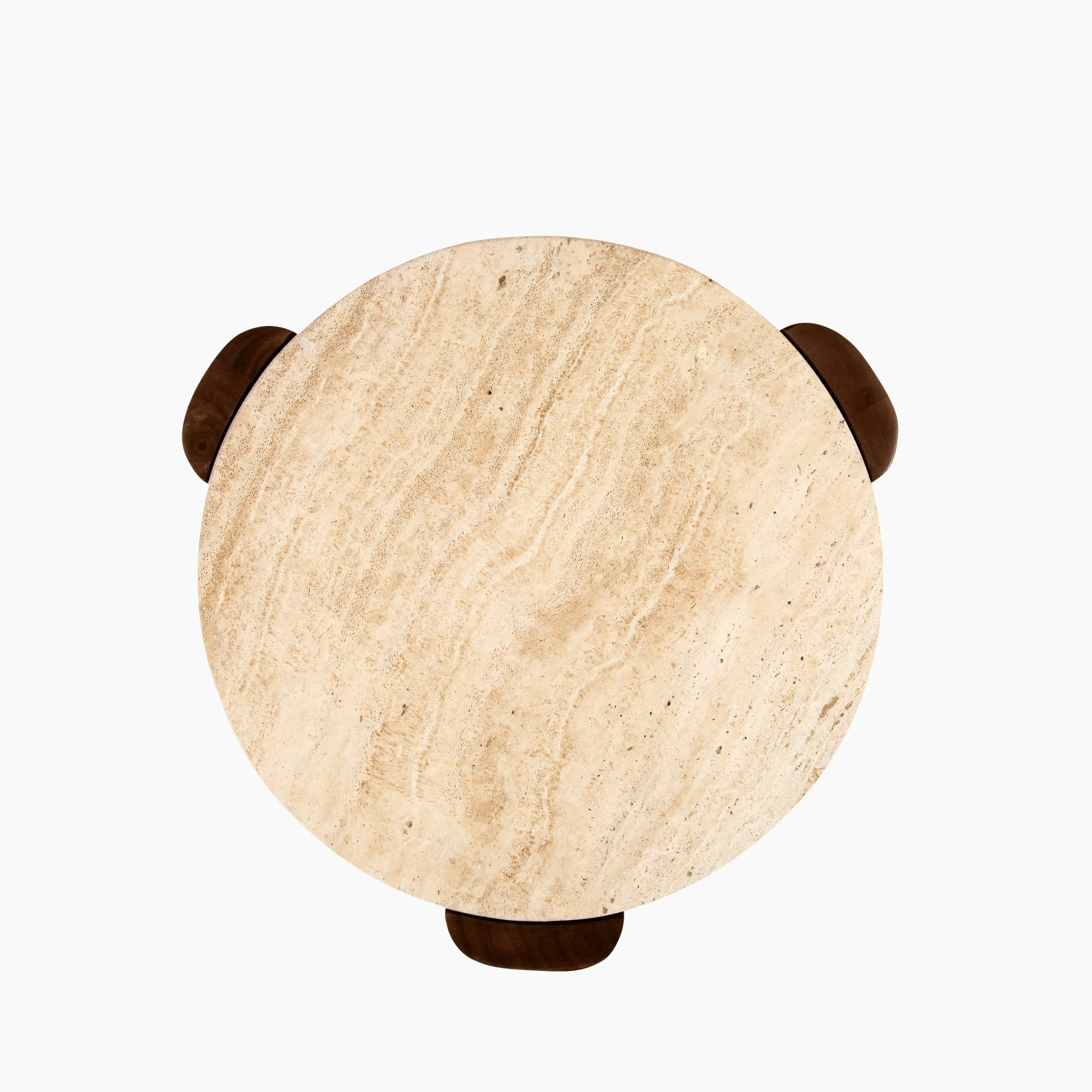Emil Round Side Table | Natural Travertine & Walnut - Image 8