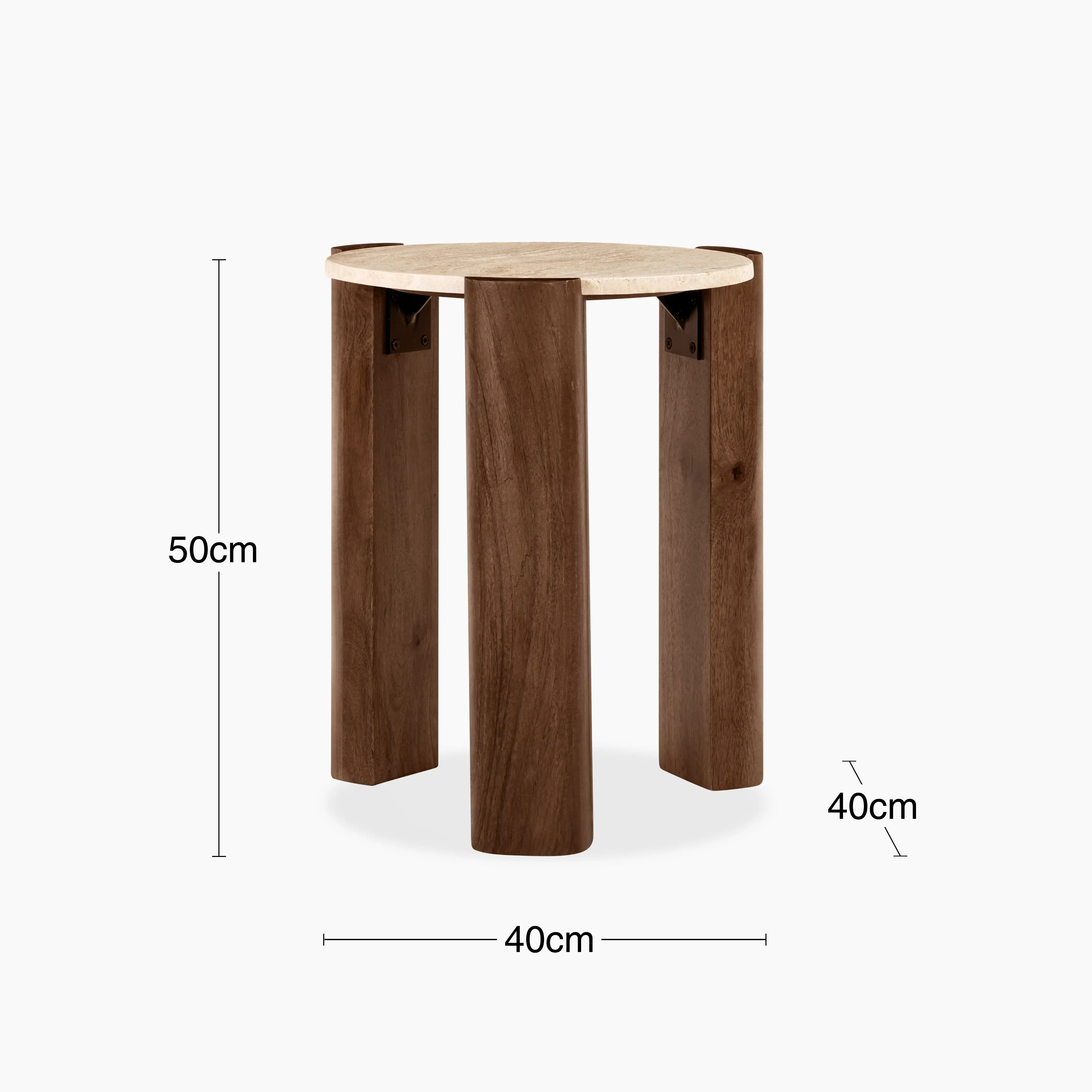 Emil Round Side Table | Natural Travertine & Walnut - Image 9