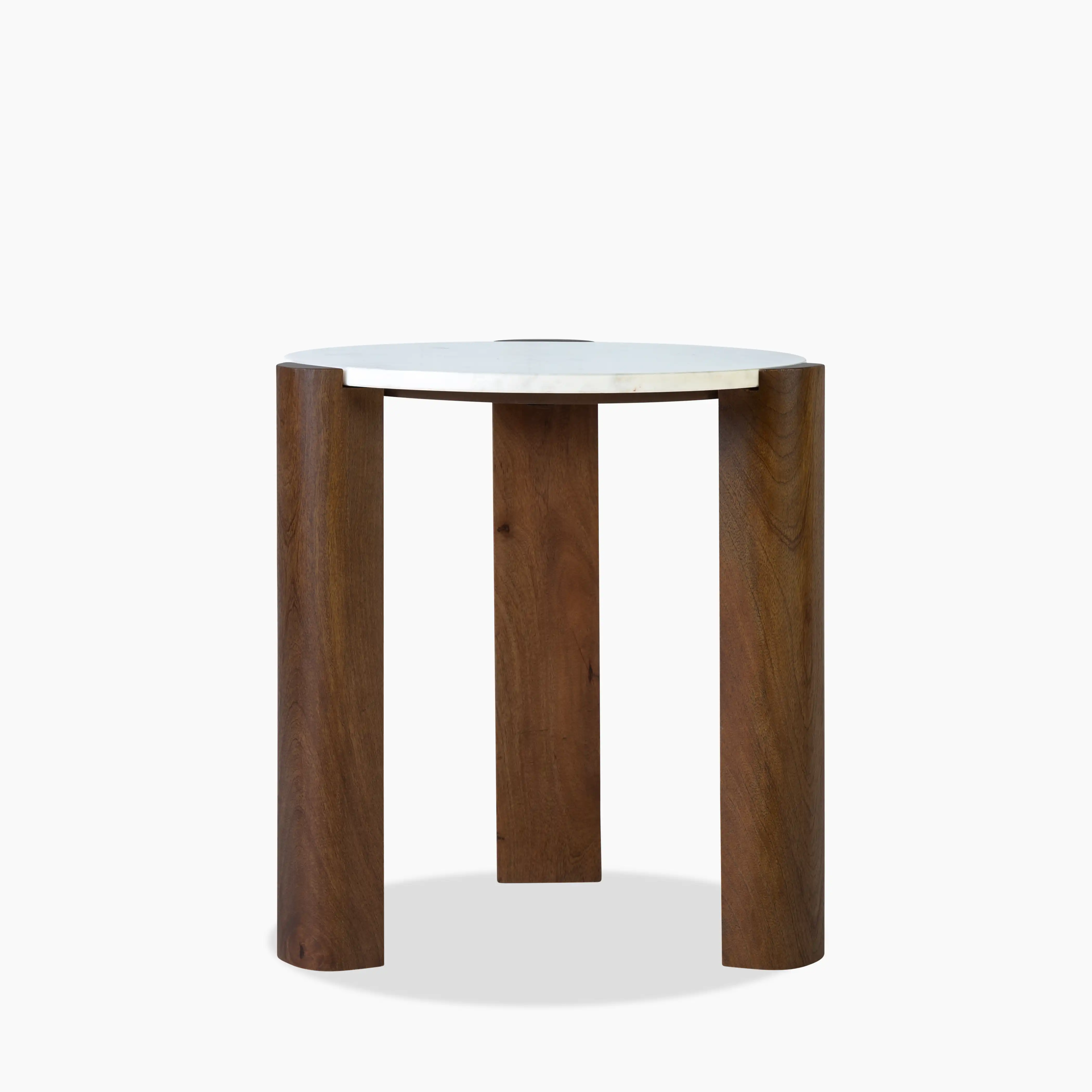 Emil Round Side Table | White Marble & Walnut - Image 5