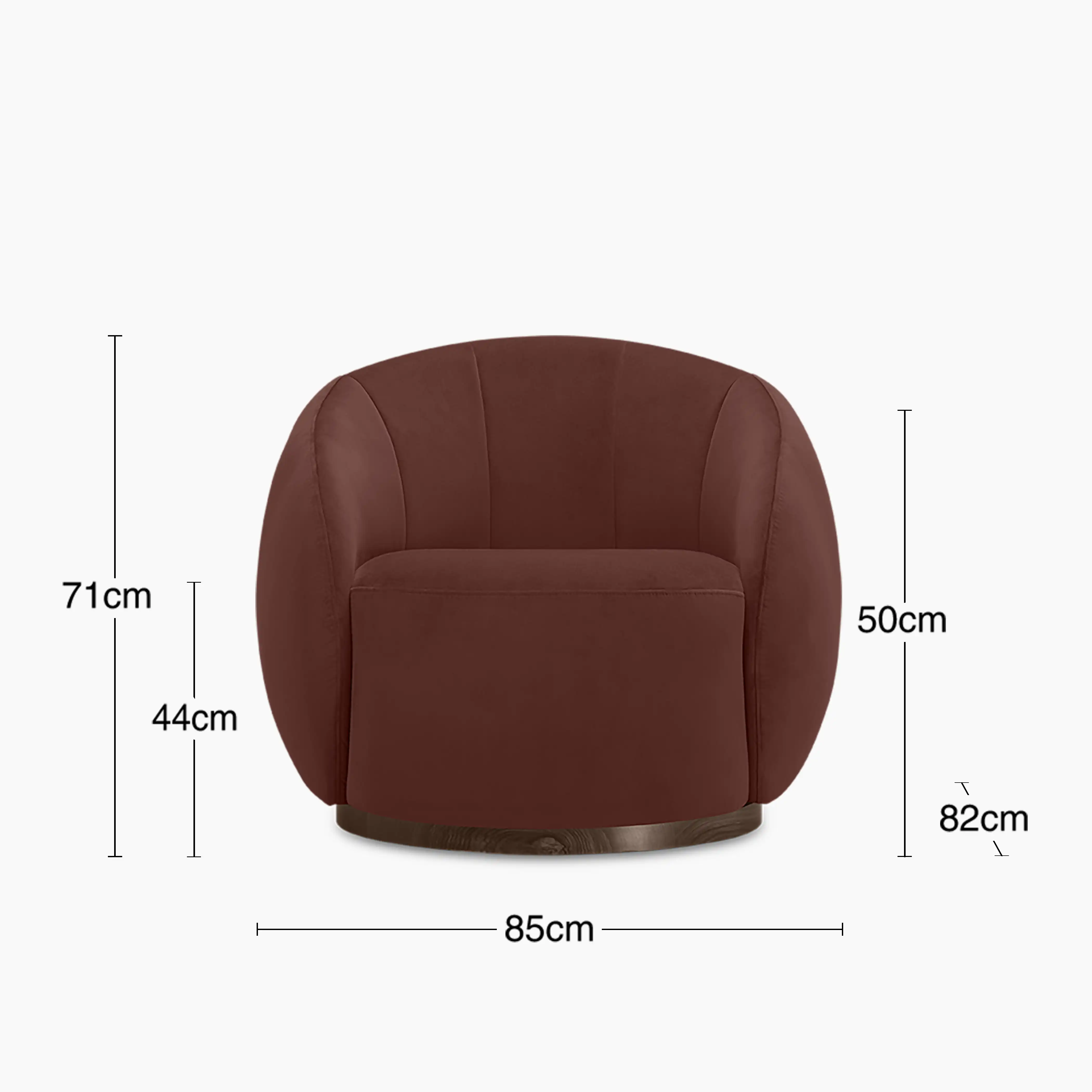 Emile Swivel Armchair | Rust Red Sustainable Velvet & Walnut - Image 8