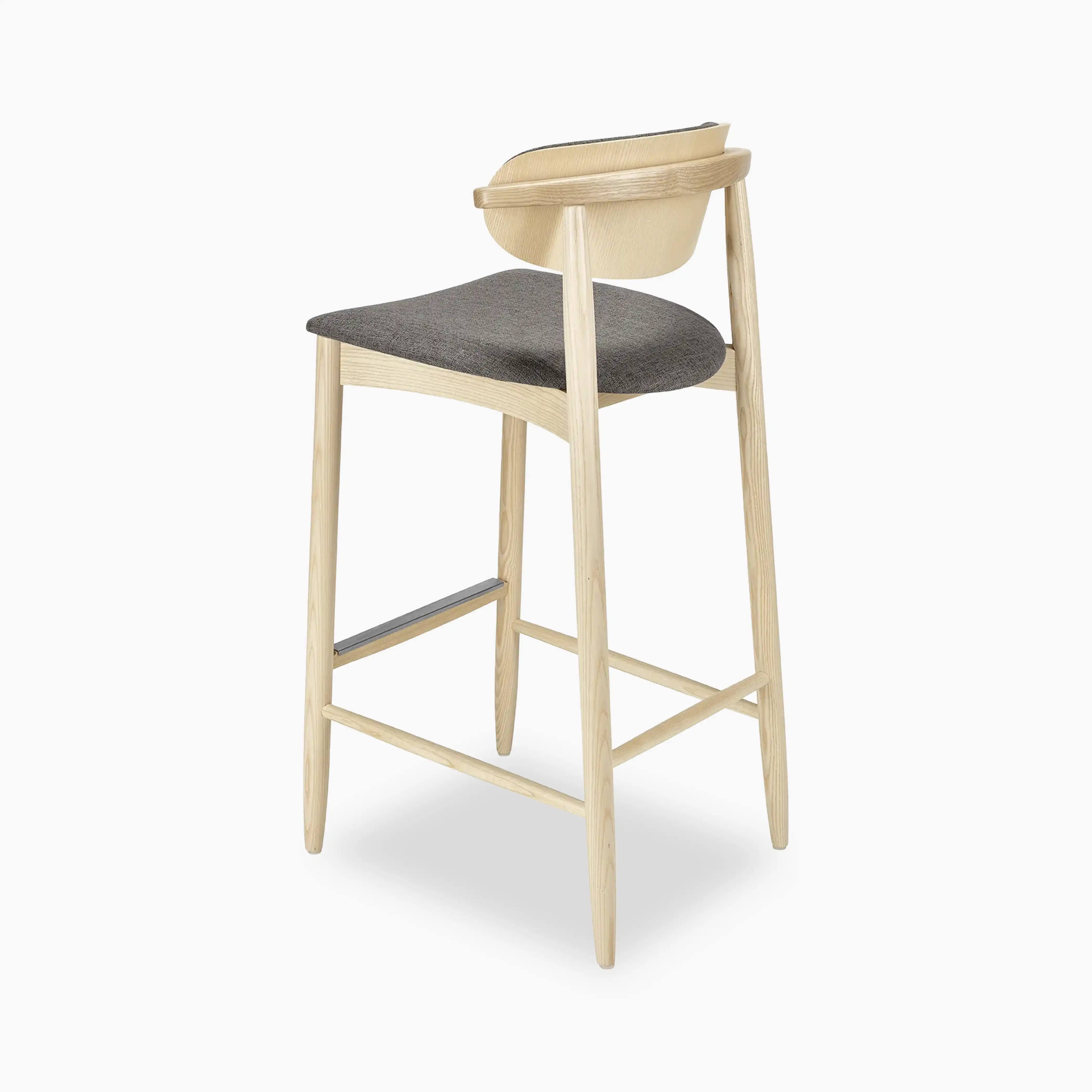 Emrik Wooden Bar Stool | Upholstered Seat & Mixed Material Backrest - Image 2