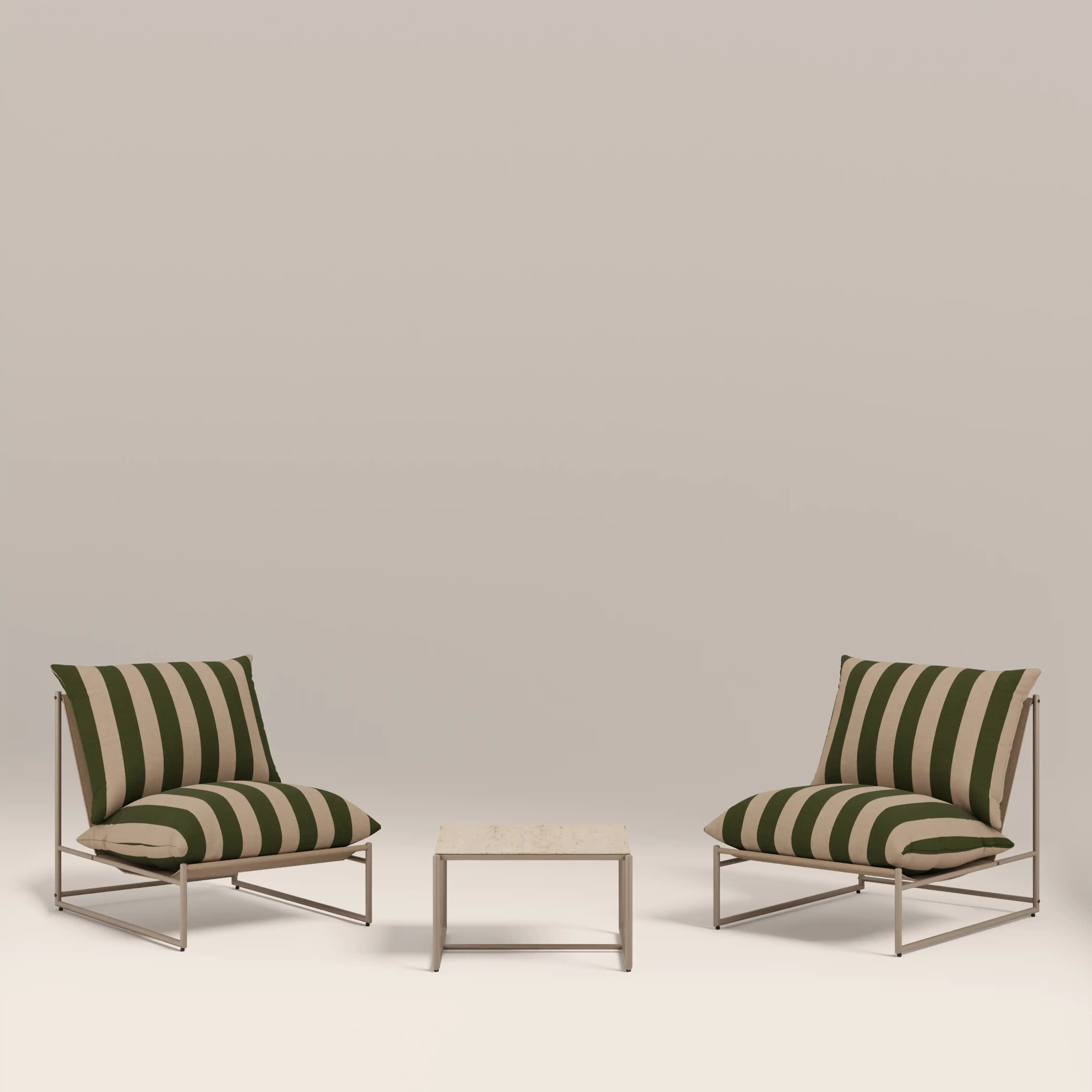 Enzo Garden Bistro Lounge Set | Moss Green Stripe & Taupe - Image 2