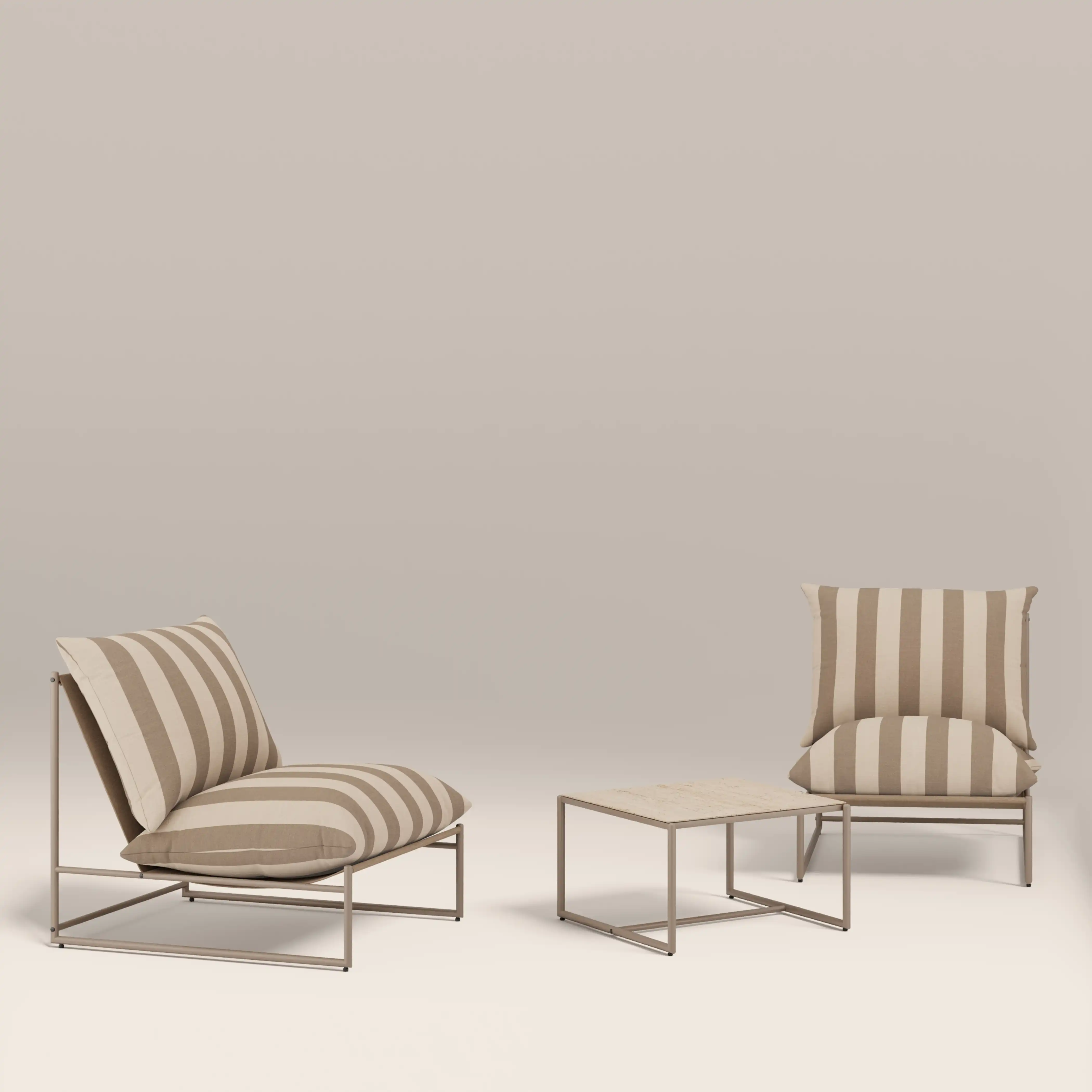 Enzo Garden Bistro Lounge Set | Natural Stripe & Taupe - Image 4