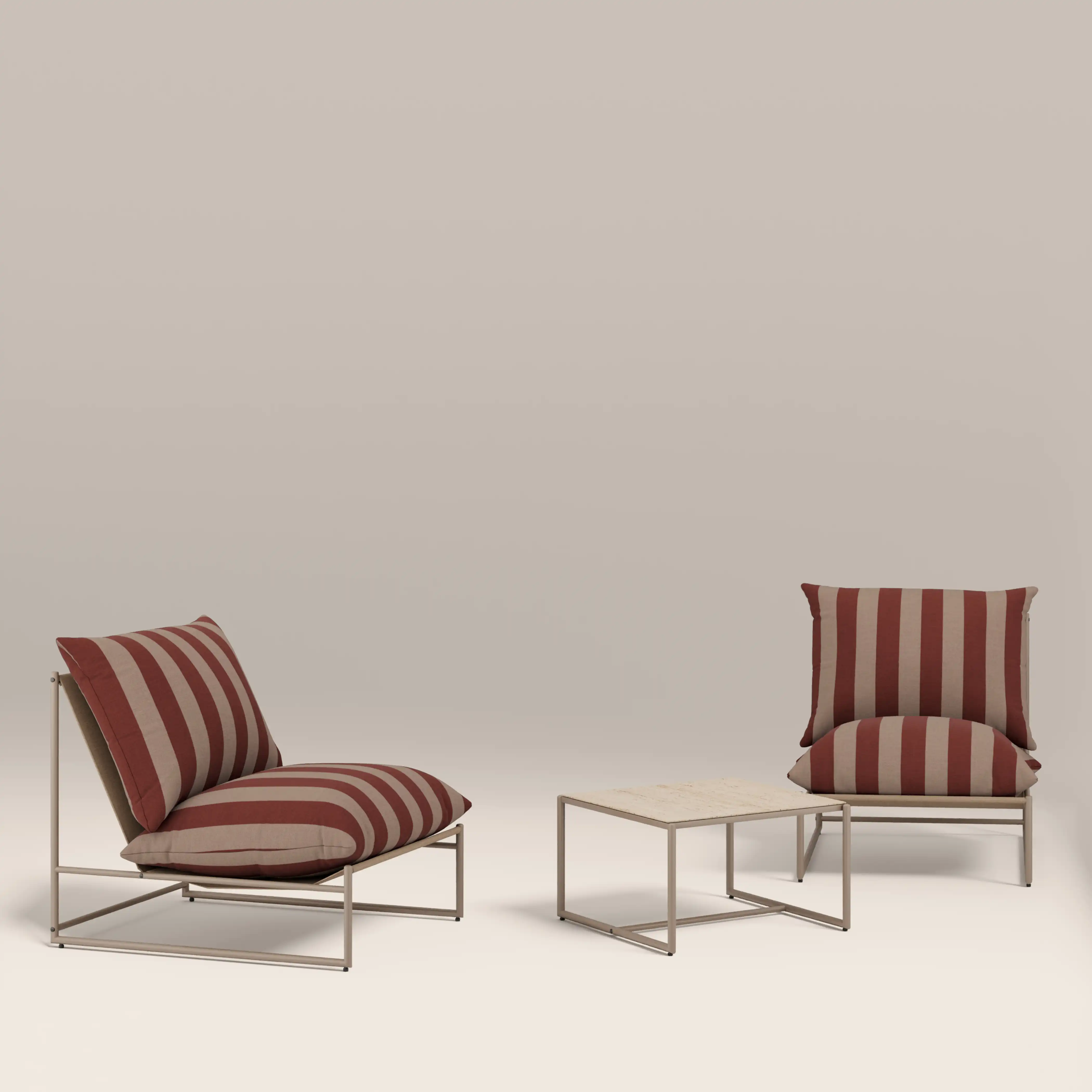 Enzo Garden Bistro Lounge Set | Rust Red Stripe & Taupe - Image 4