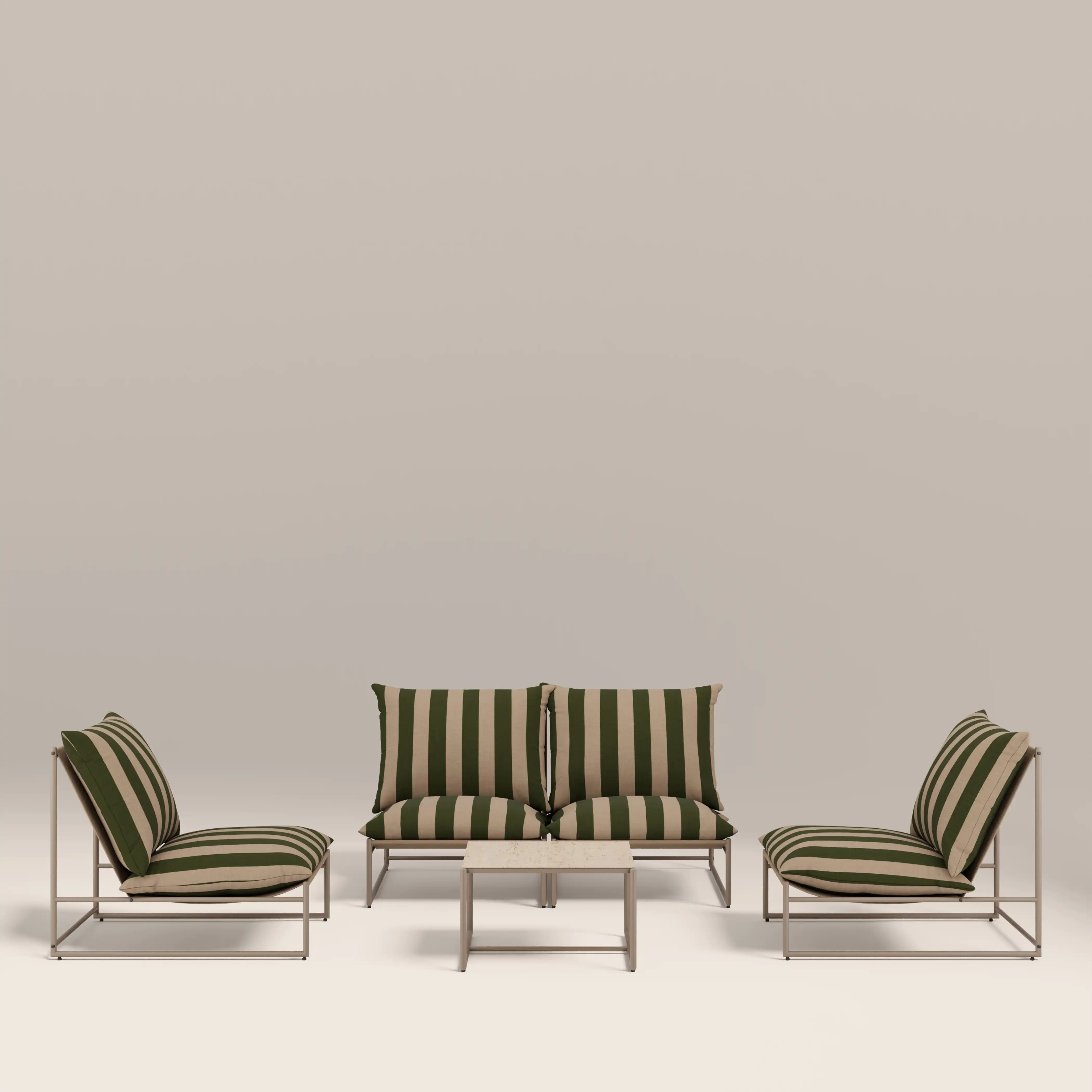 Enzo Garden Sofa Set | Moss Green Stripe & Taupe - Image 2