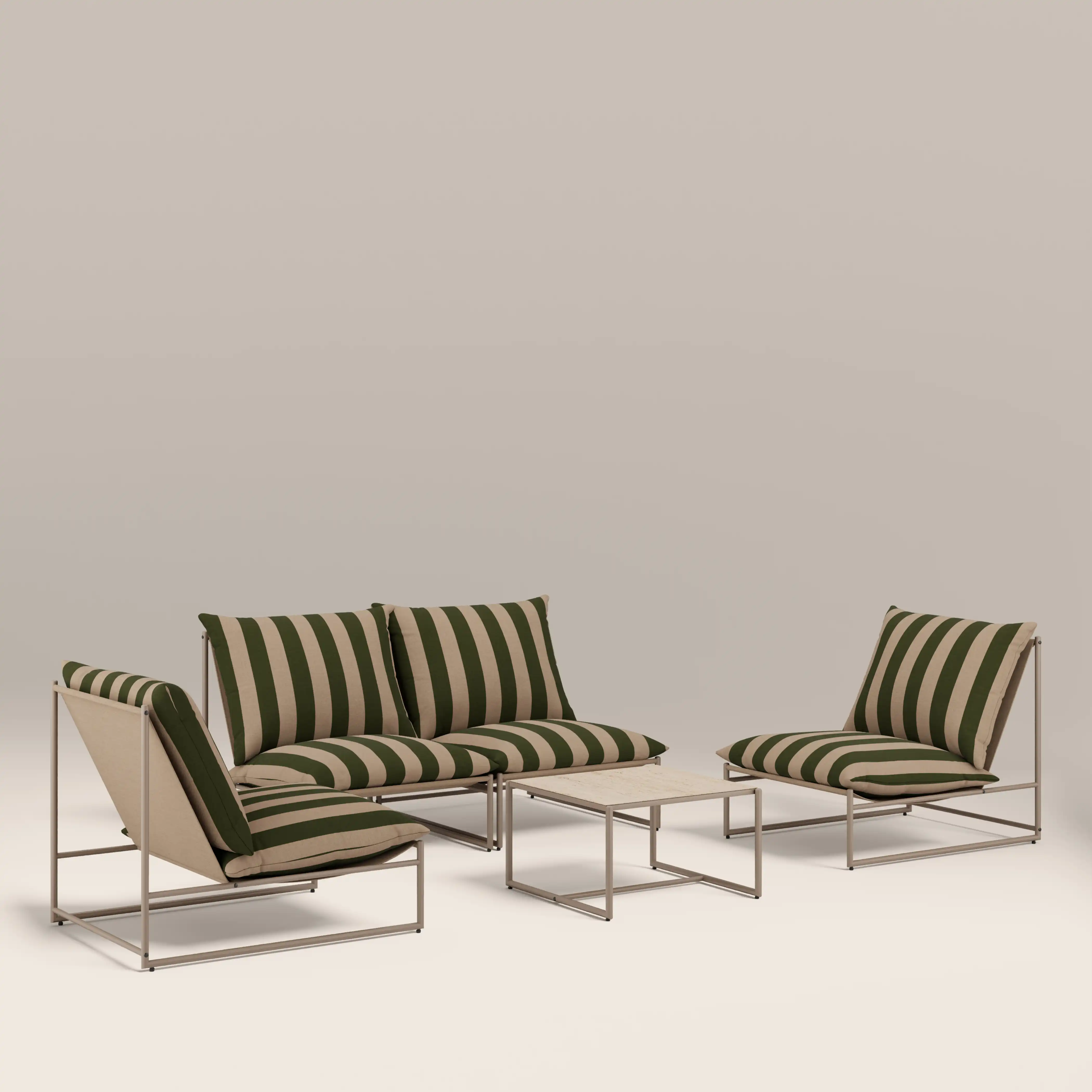 Enzo Garden Sofa Set | Moss Green Stripe & Taupe - Image 4