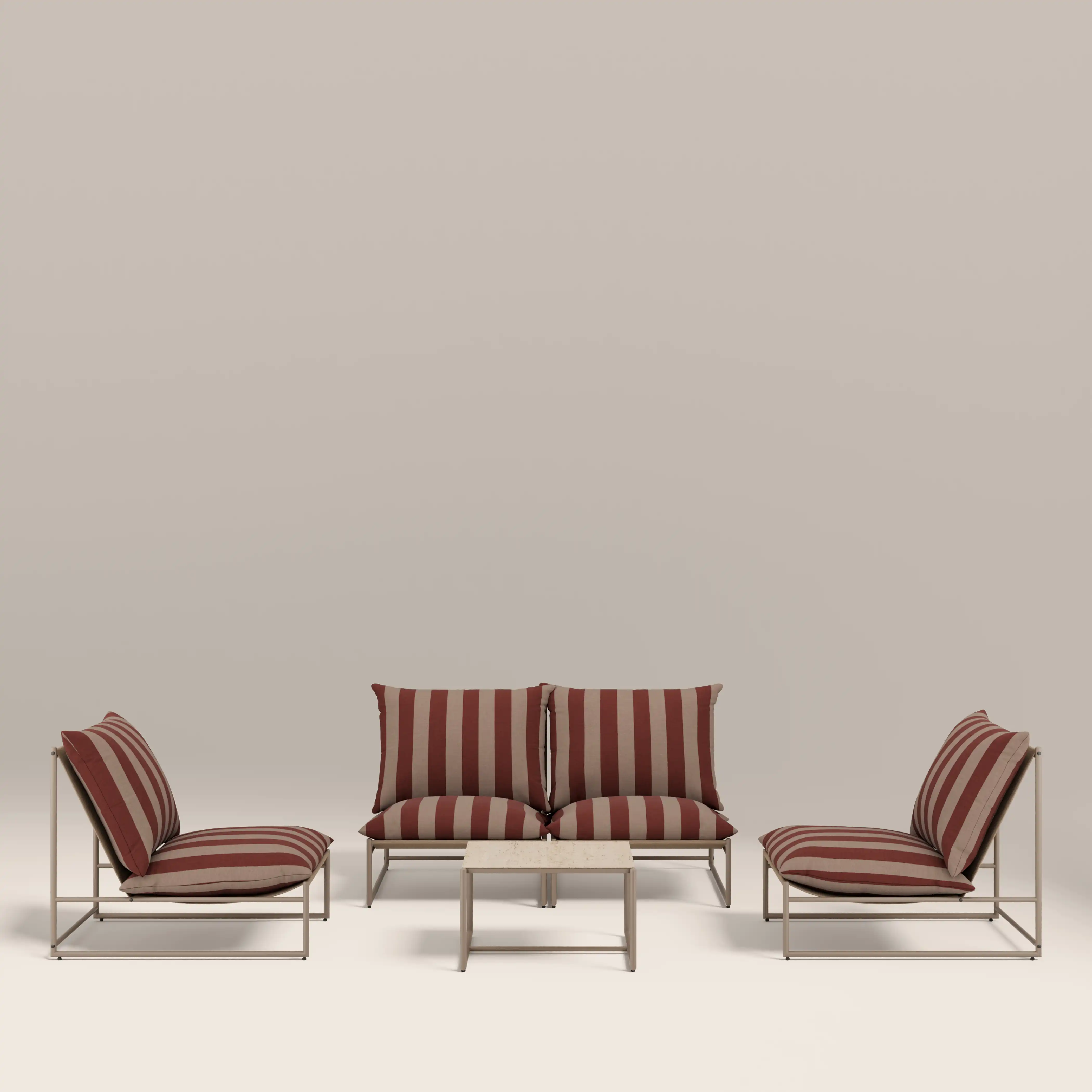 Enzo Garden Sofa Set | Rust Red Stripe & Taupe - Image 2