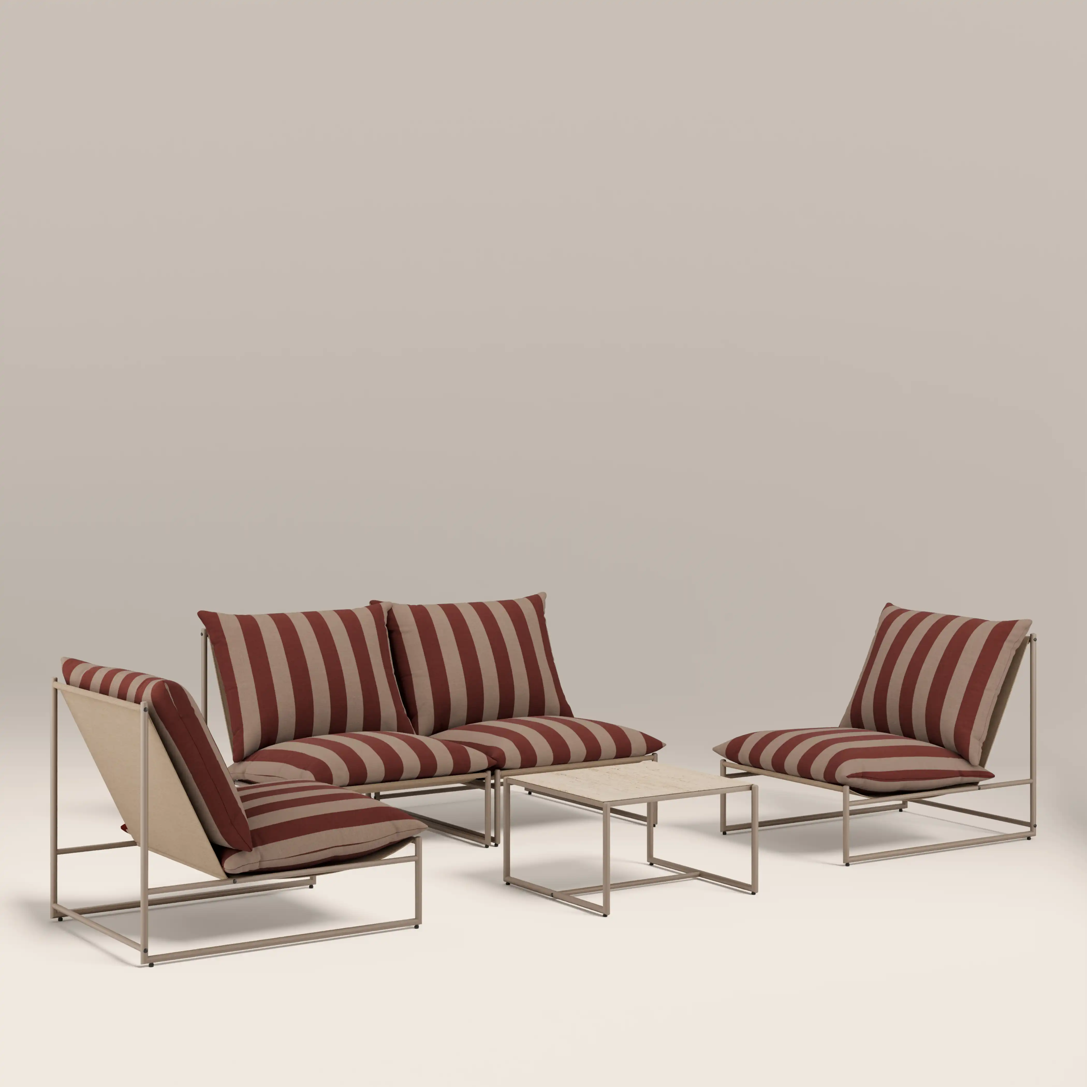 Enzo Garden Sofa Set | Rust Red Stripe & Taupe - Image 4