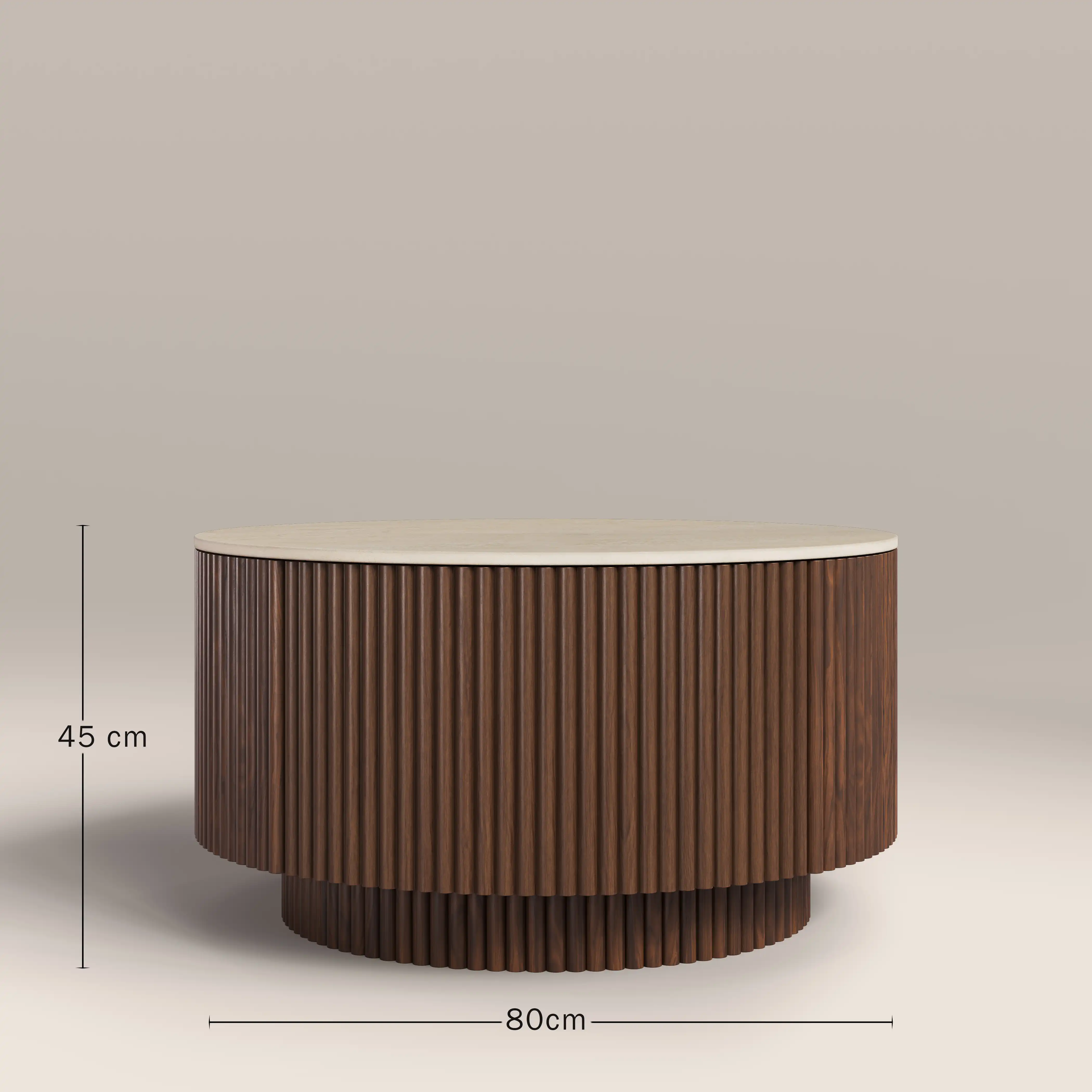 Everly Round Storage Coffee Table | Natural Travertine Effect Sintered Stone & Walnut - Image 6