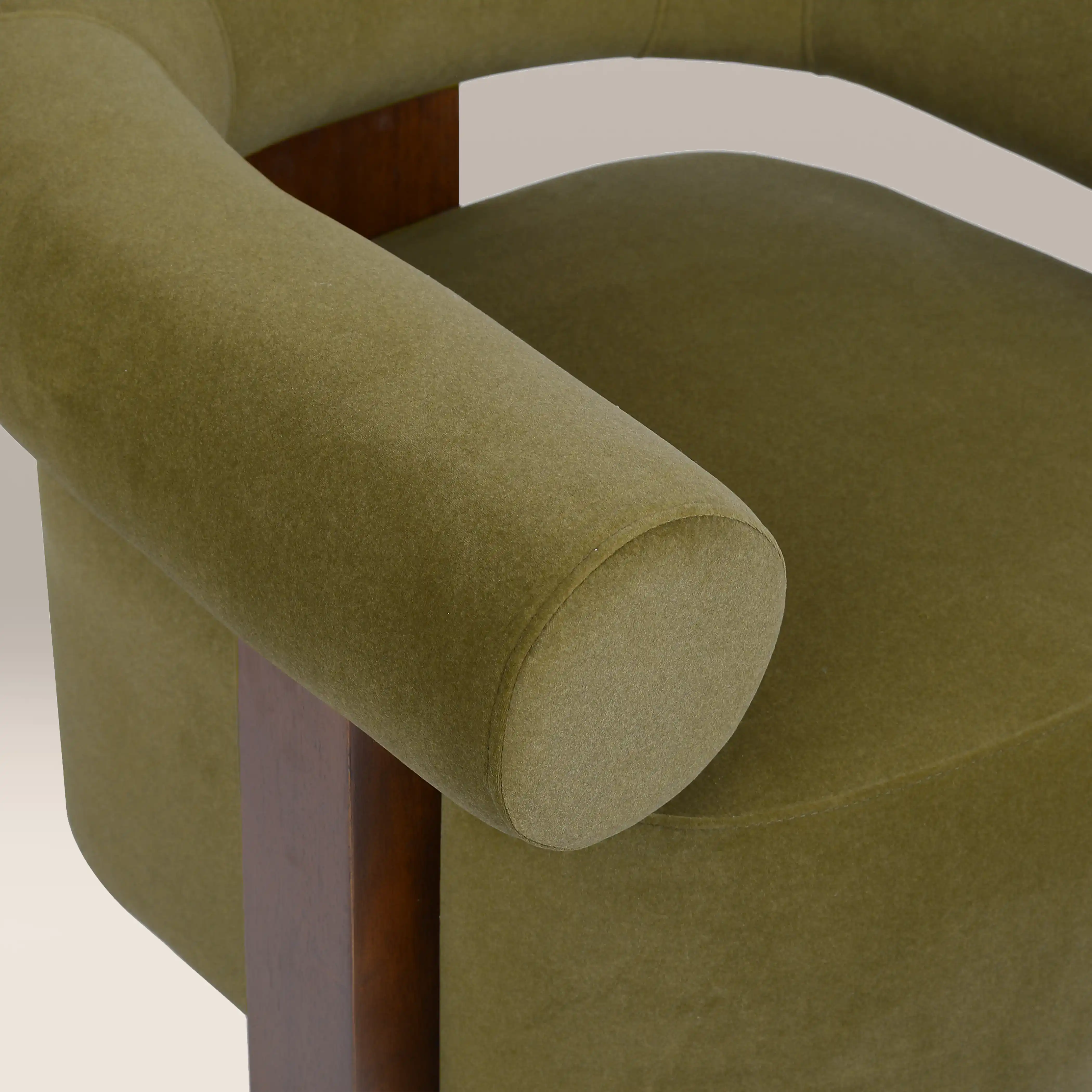 Fawnley Accent Chair | Moss Green Sustainable Mohair Velvet & Walnut - Image 8
