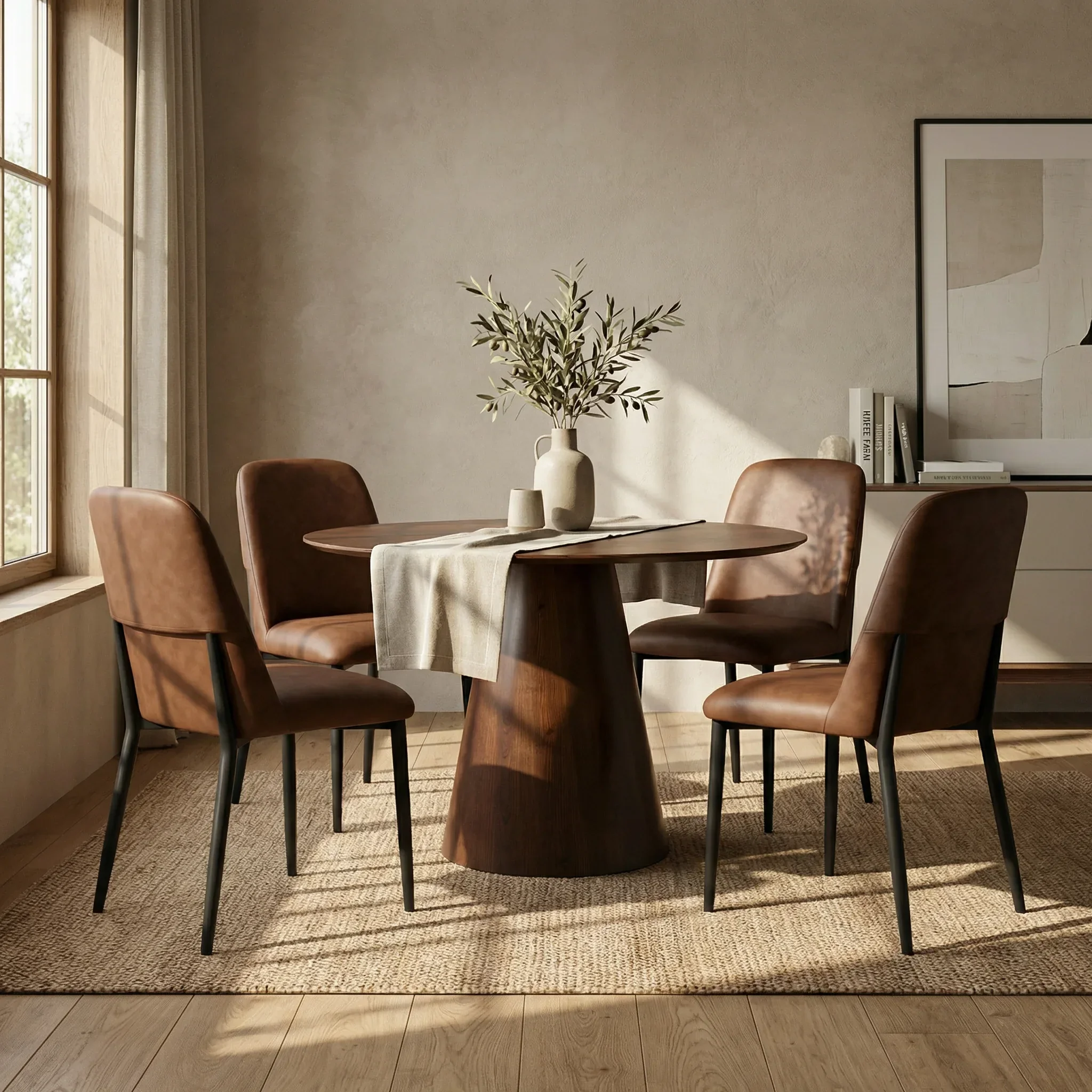 Finnley 4 Seat Round Wooden Dining Table | Walnut - Image 2