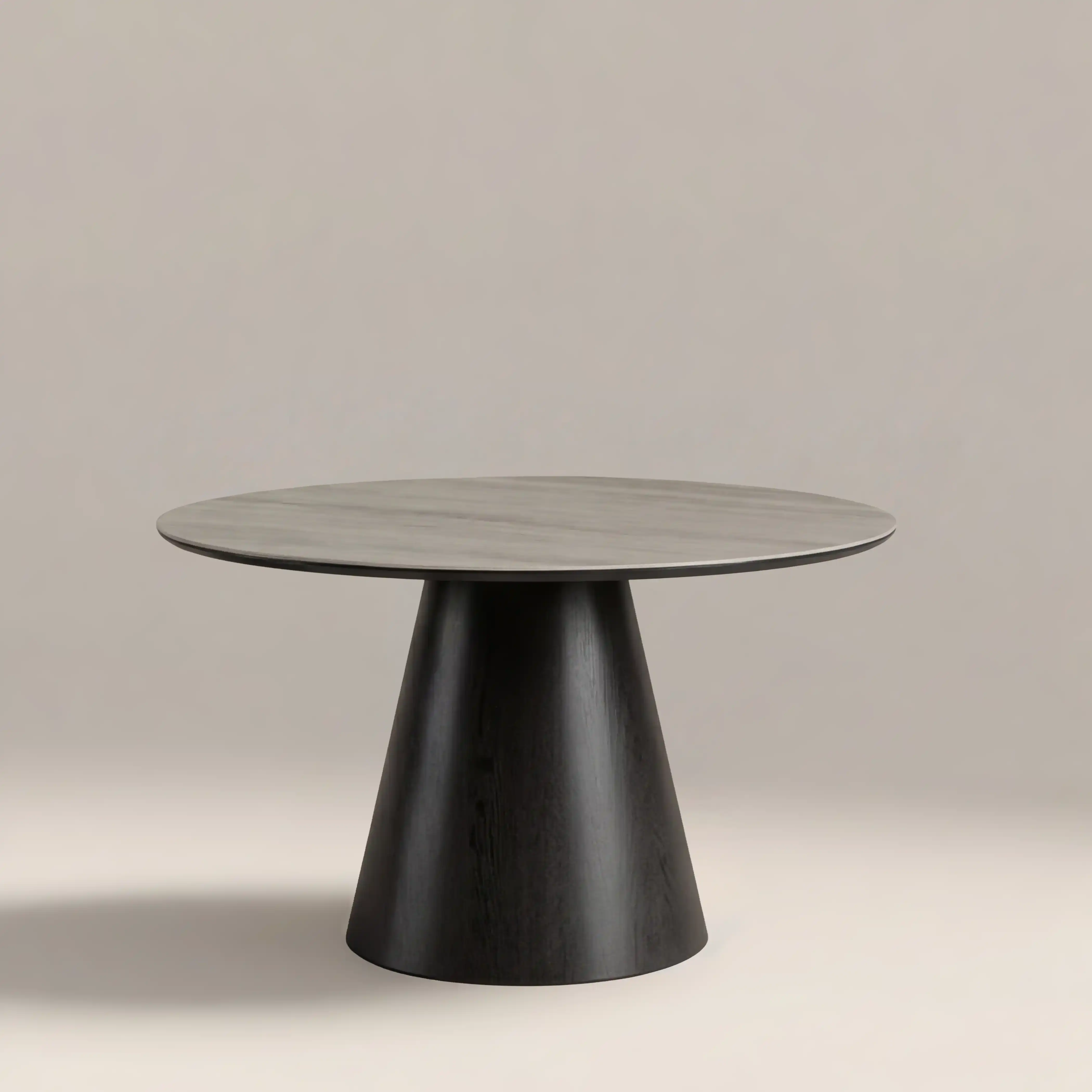 Finnley Large 4 Seat Round Dining Table | Grey Travertine Effect Sintered Stone & Black - Image 3