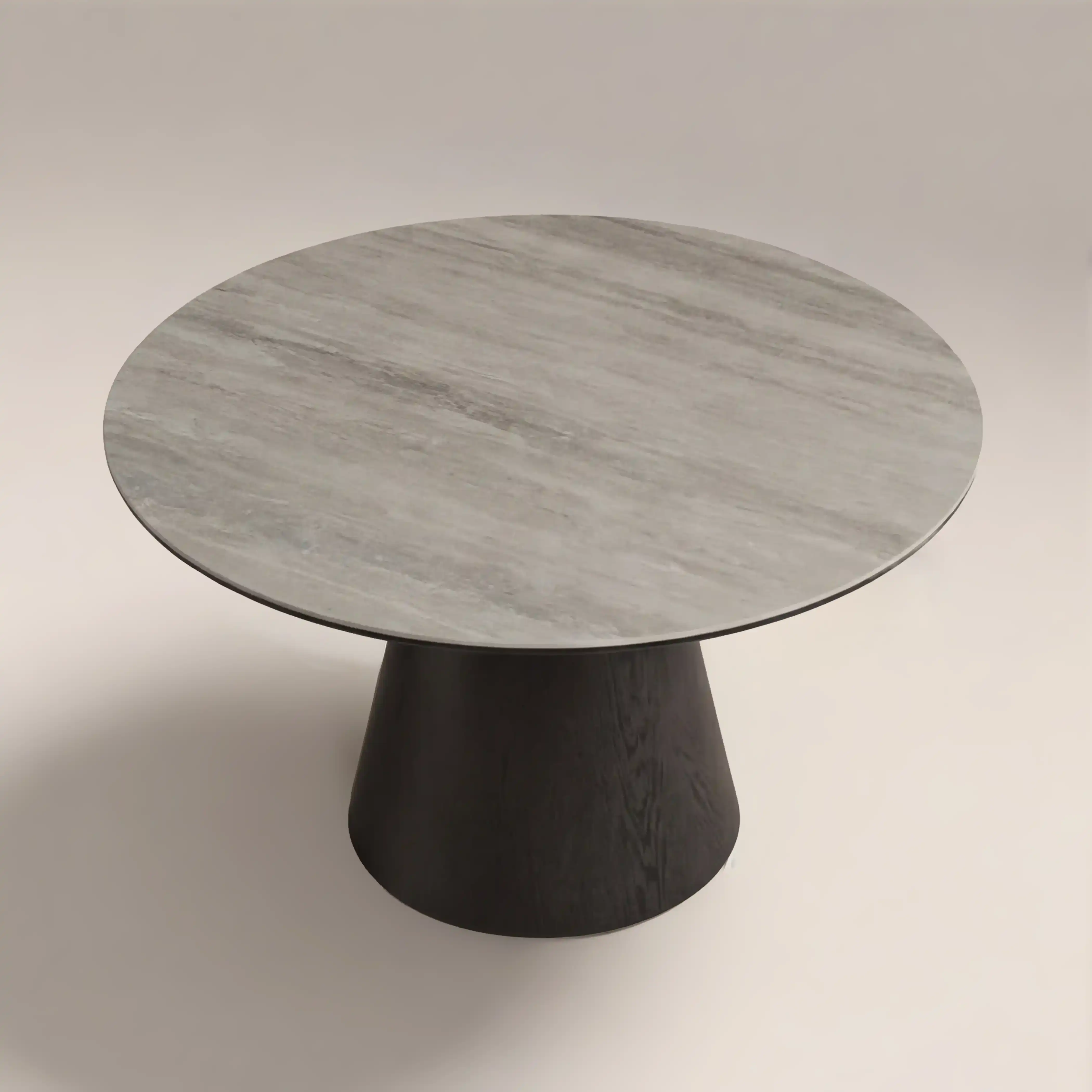 Finnley Large 4 Seat Round Dining Table | Grey Travertine Effect Sintered Stone & Black - Image 4