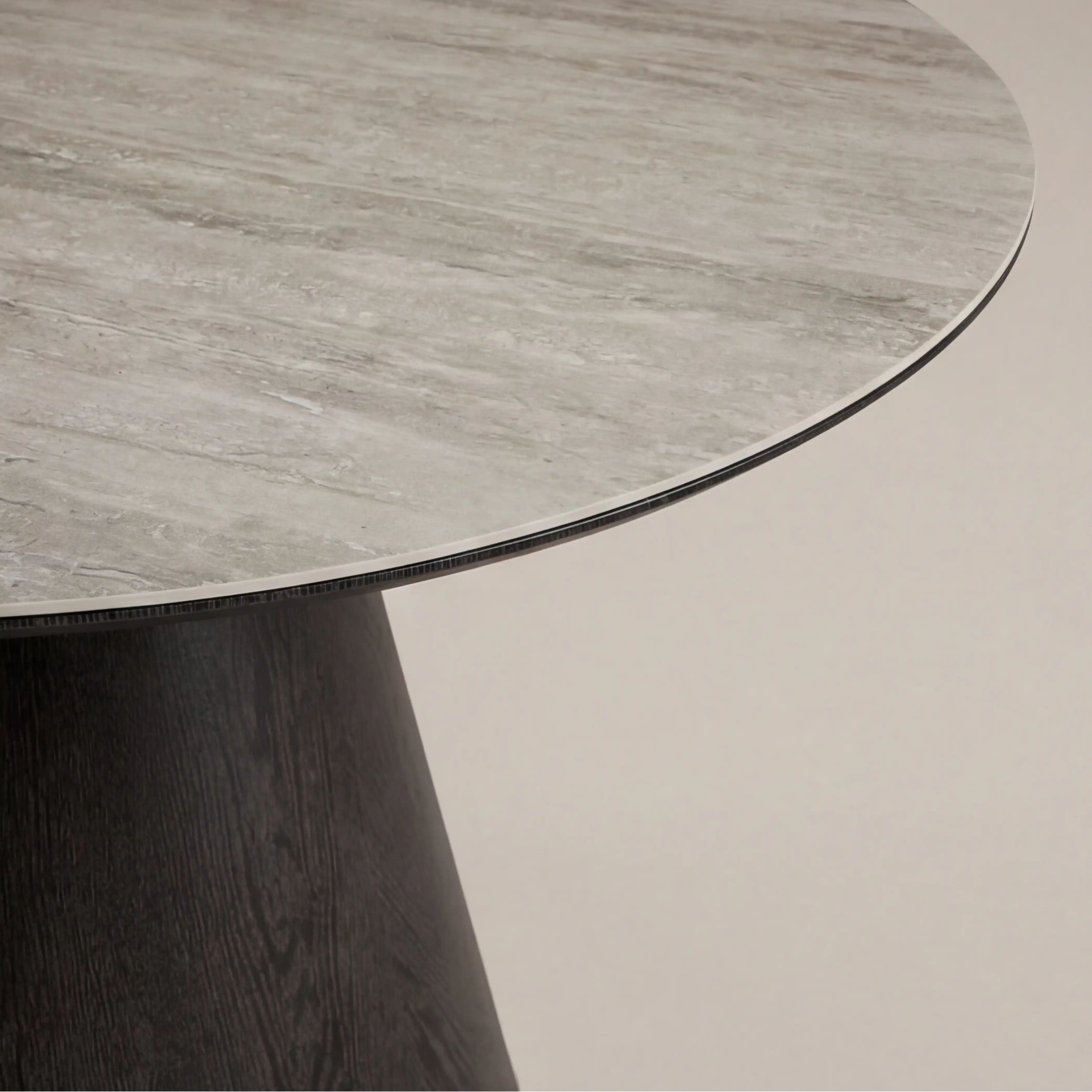 Finnley Large 4 Seat Round Dining Table | Grey Travertine Effect Sintered Stone & Black - Image 5
