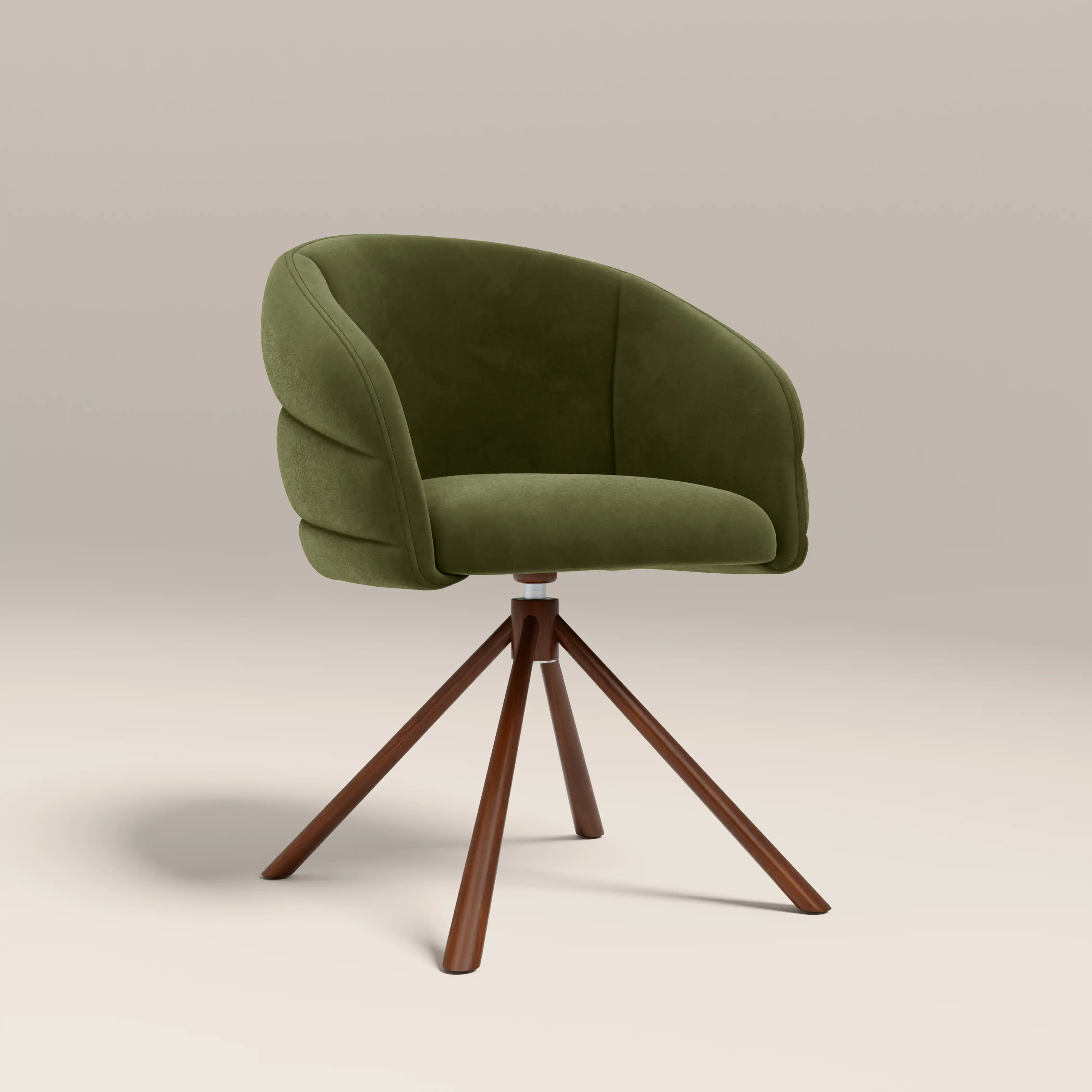 Frankie Swivel Carver Dining Chair | Olive Green Sustainable Velvet & Walnut - Image 2