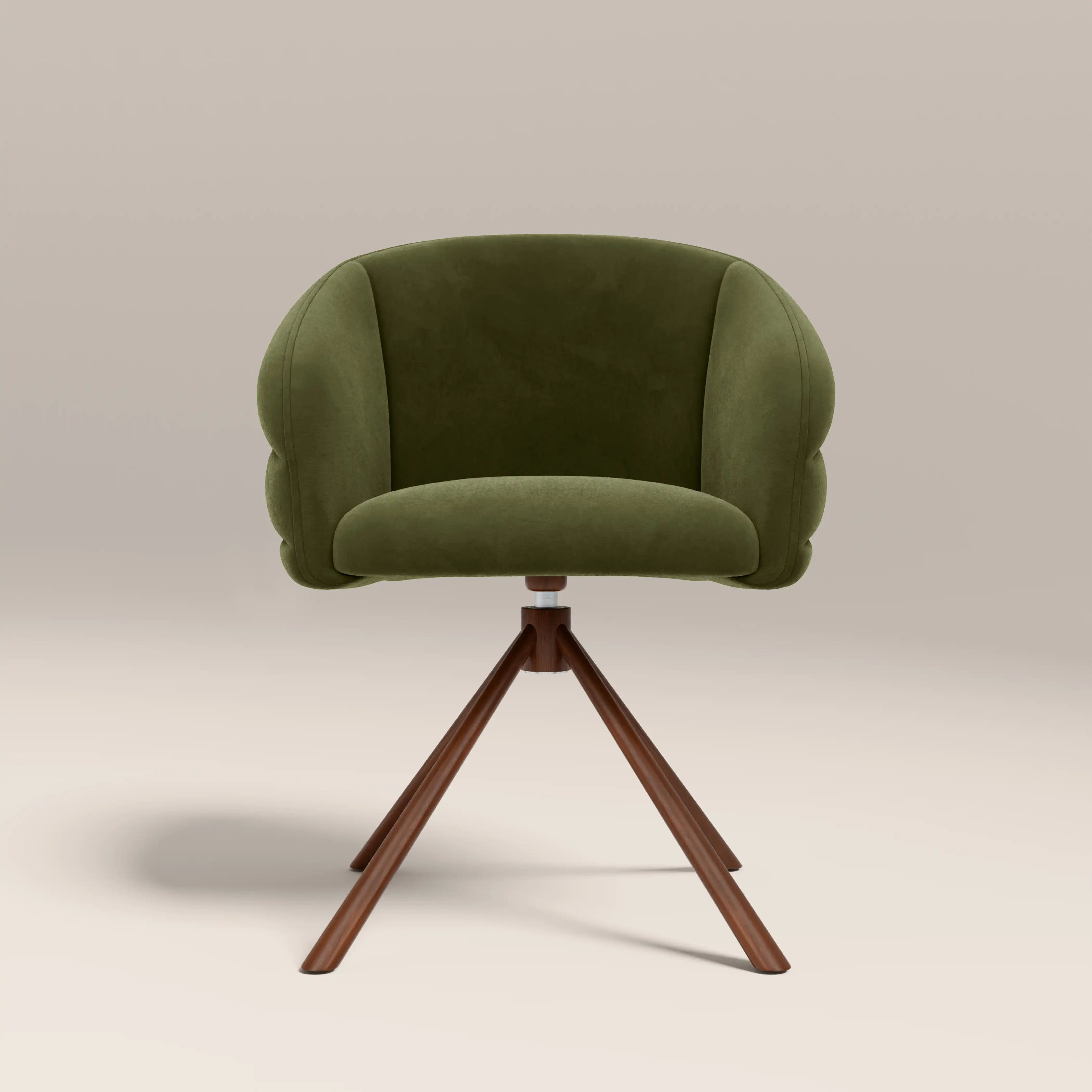 Frankie Swivel Carver Dining Chair | Olive Green Sustainable Velvet & Walnut - Image 3