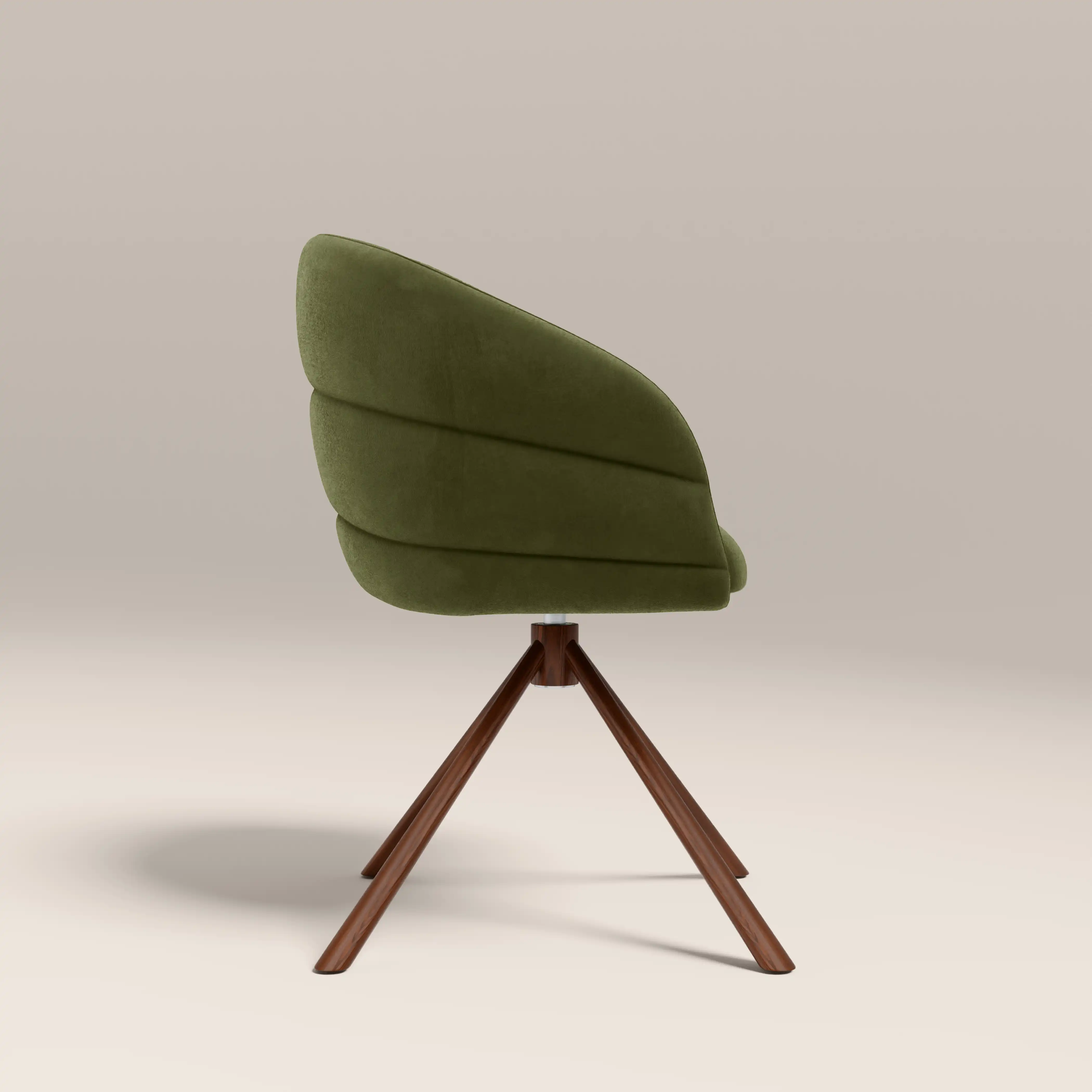 Frankie Swivel Carver Dining Chair | Olive Green Sustainable Velvet & Walnut - Image 5