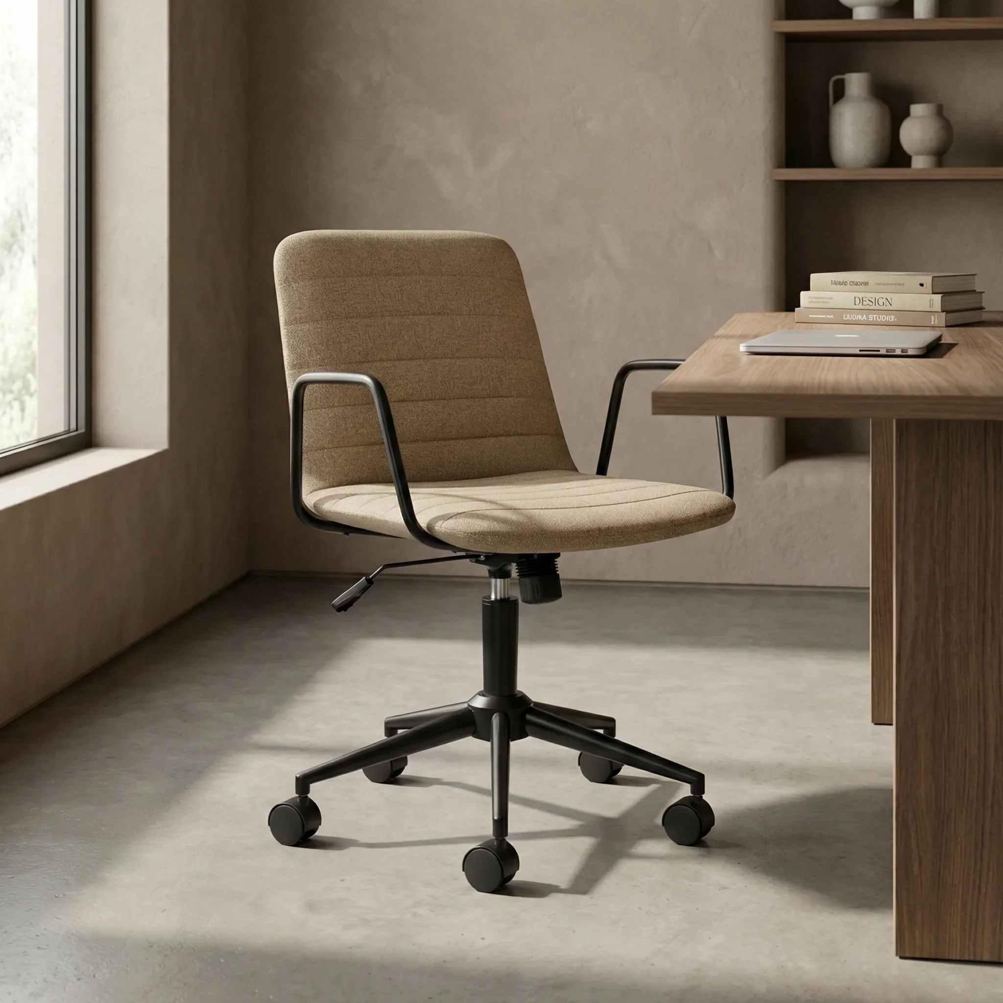 Gianna Office Chair | Latte Sustainable Fabric & Black - Image 2