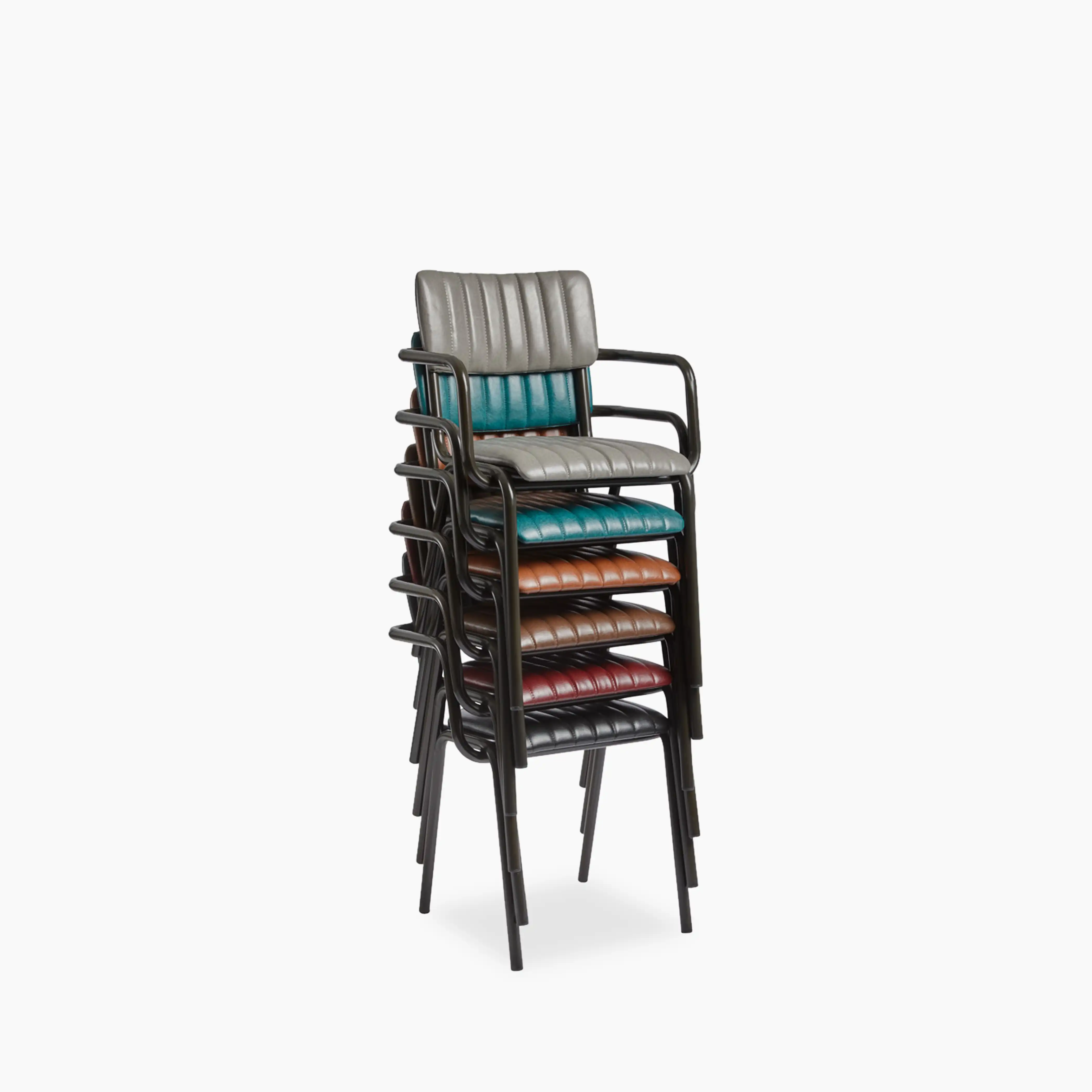 Gibson Stackable Carver Dining Chair | Vintage Red Faux Leather & Black - Image 2