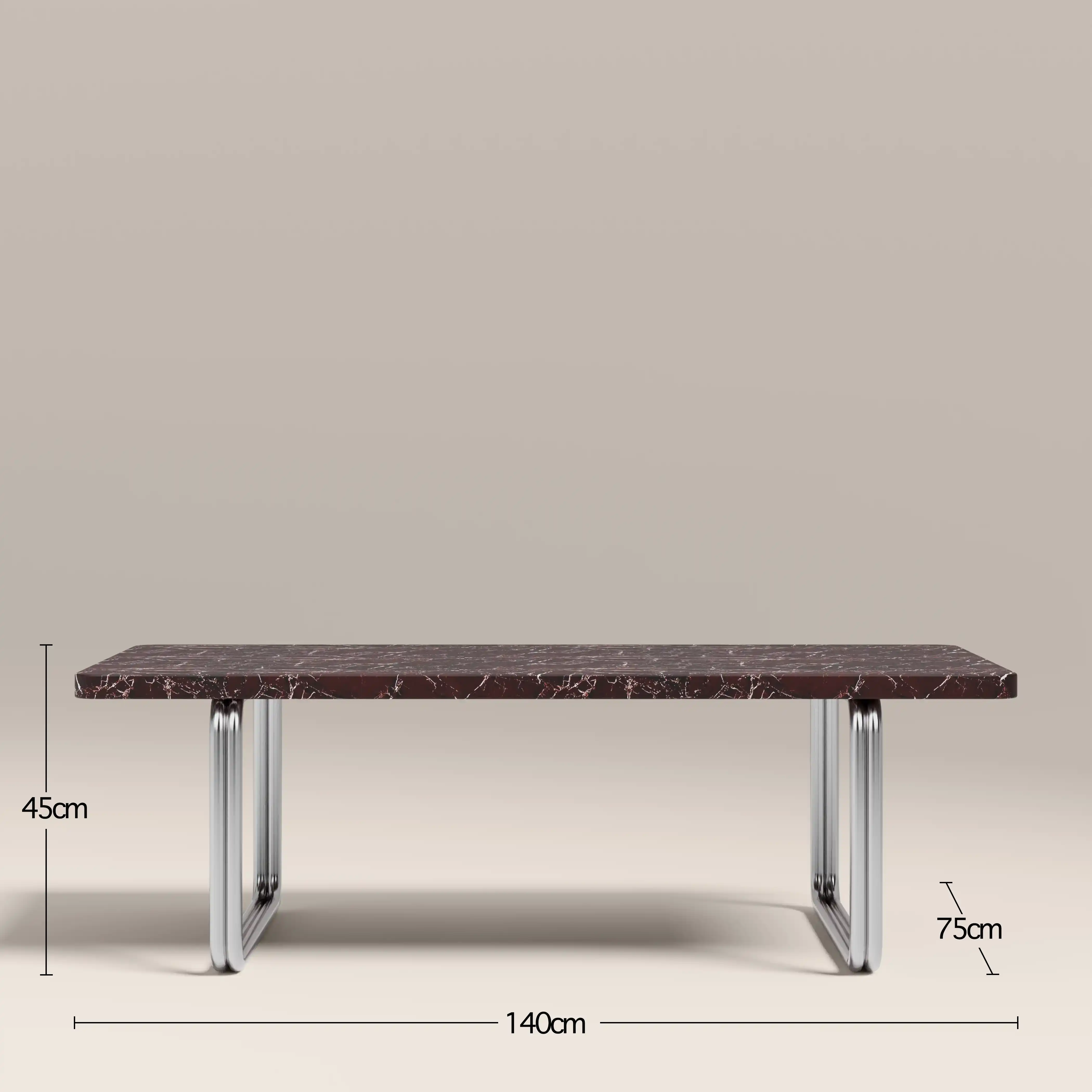 Gio Rectangle Coffee Table | Burgundy Rosso Levanto Marble & Chrome - Image 6