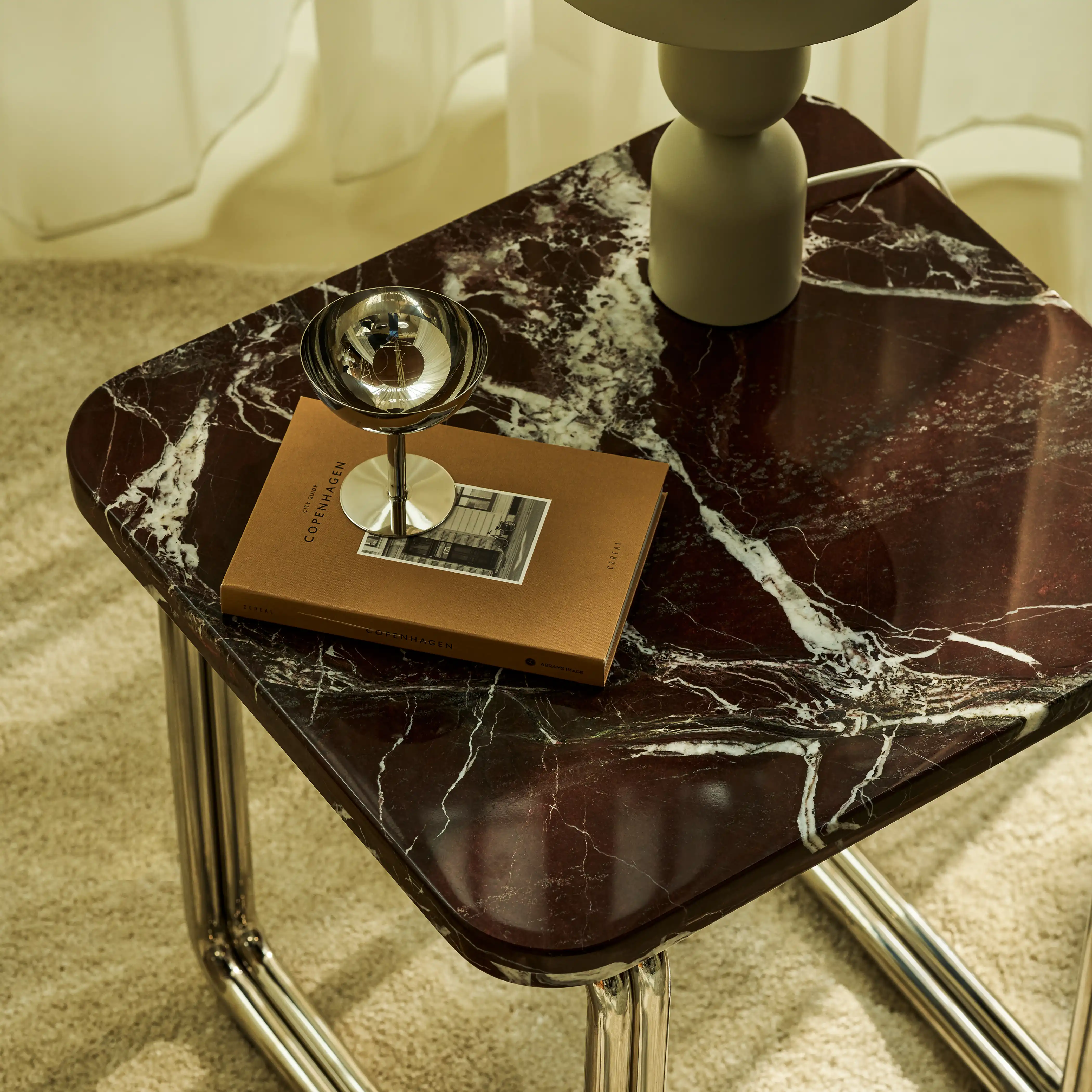 Gio Square Side Table | Burgundy Rosso Levanto Marble & Chrome - Image 5