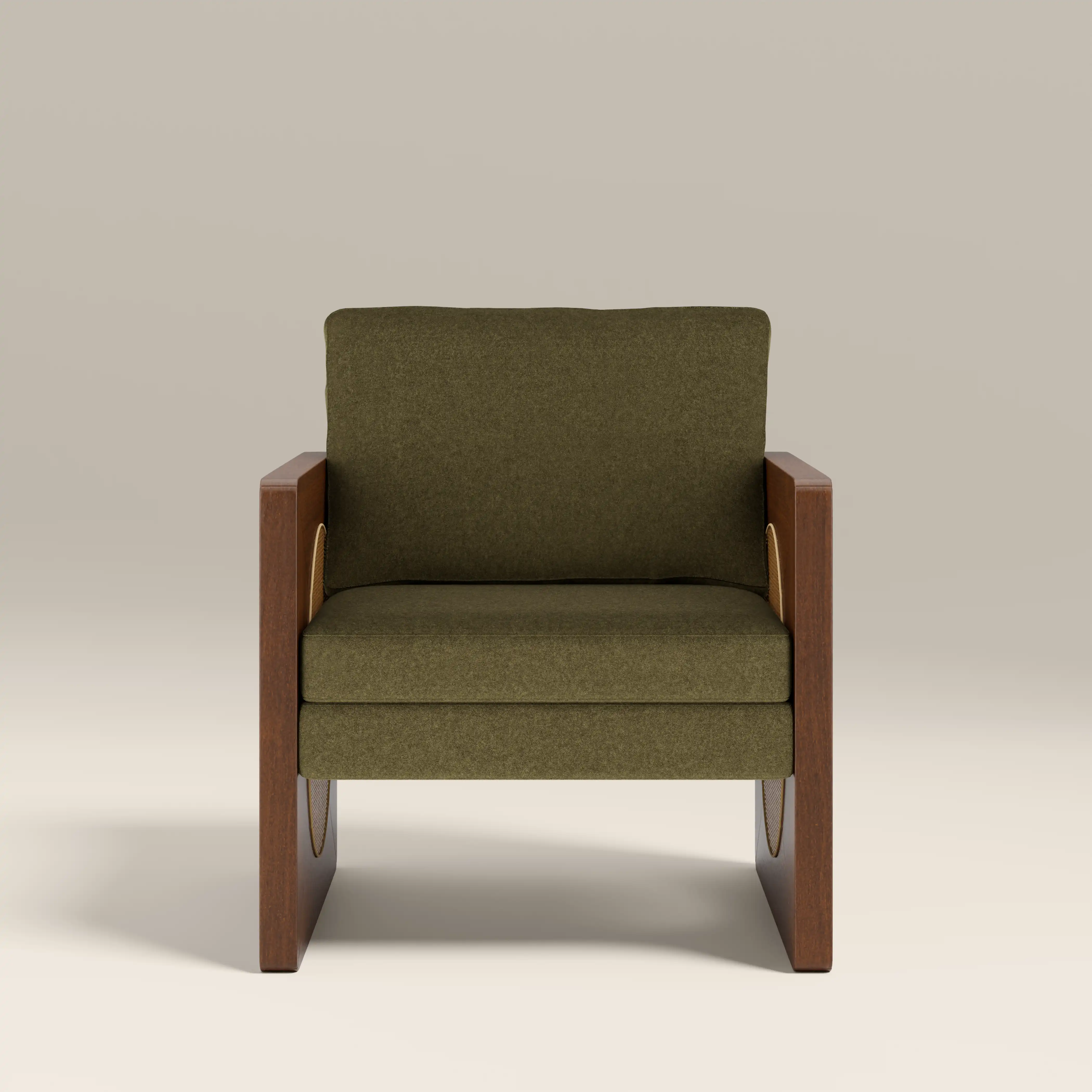 Greta Accent Chair | Moss Green Sustainable Mohair Velvet & Walnut - Image 2