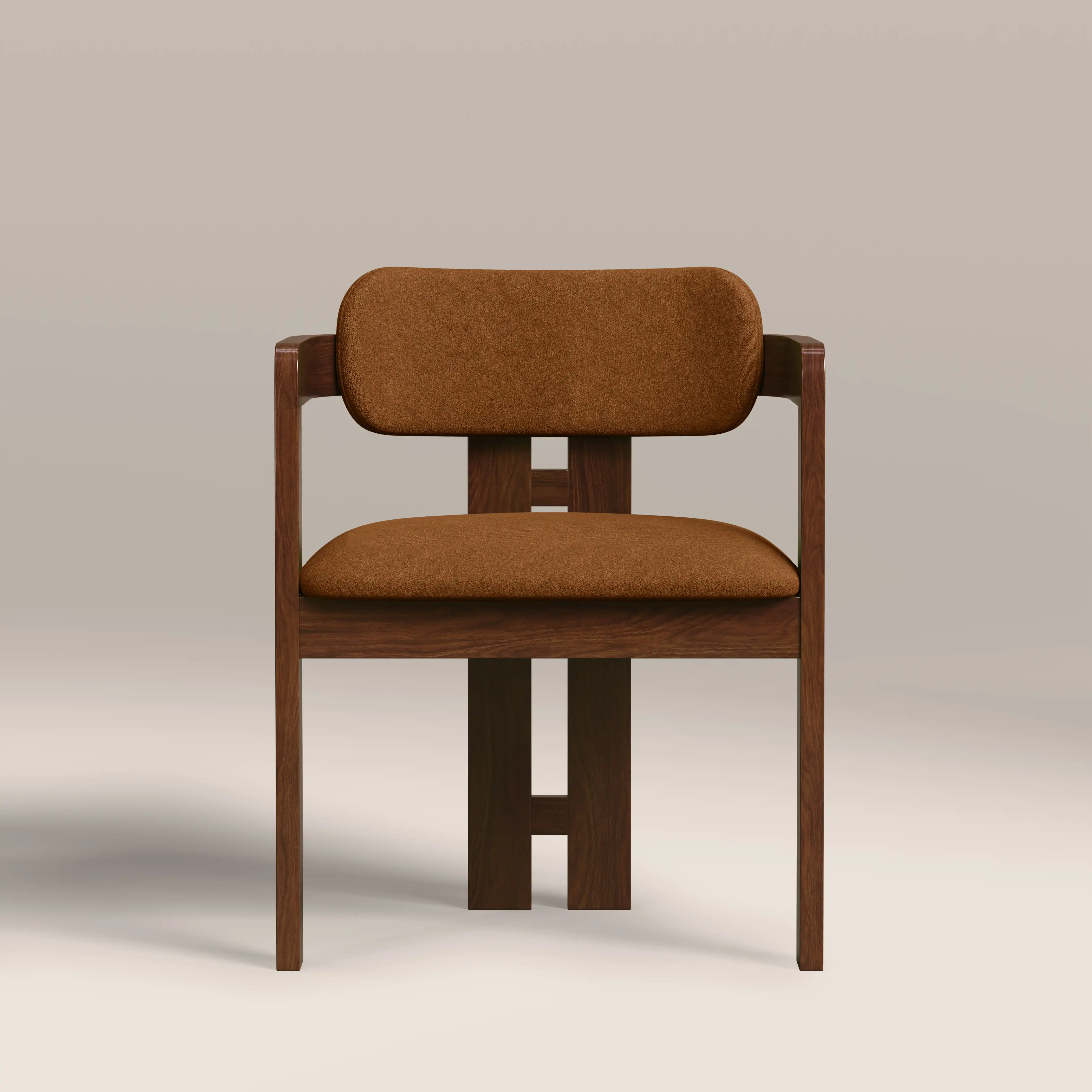 Hallie Wooden Carver Dining Chair | Caramel Brown Sustainable Mohair Velvet & Walnut - Image 3