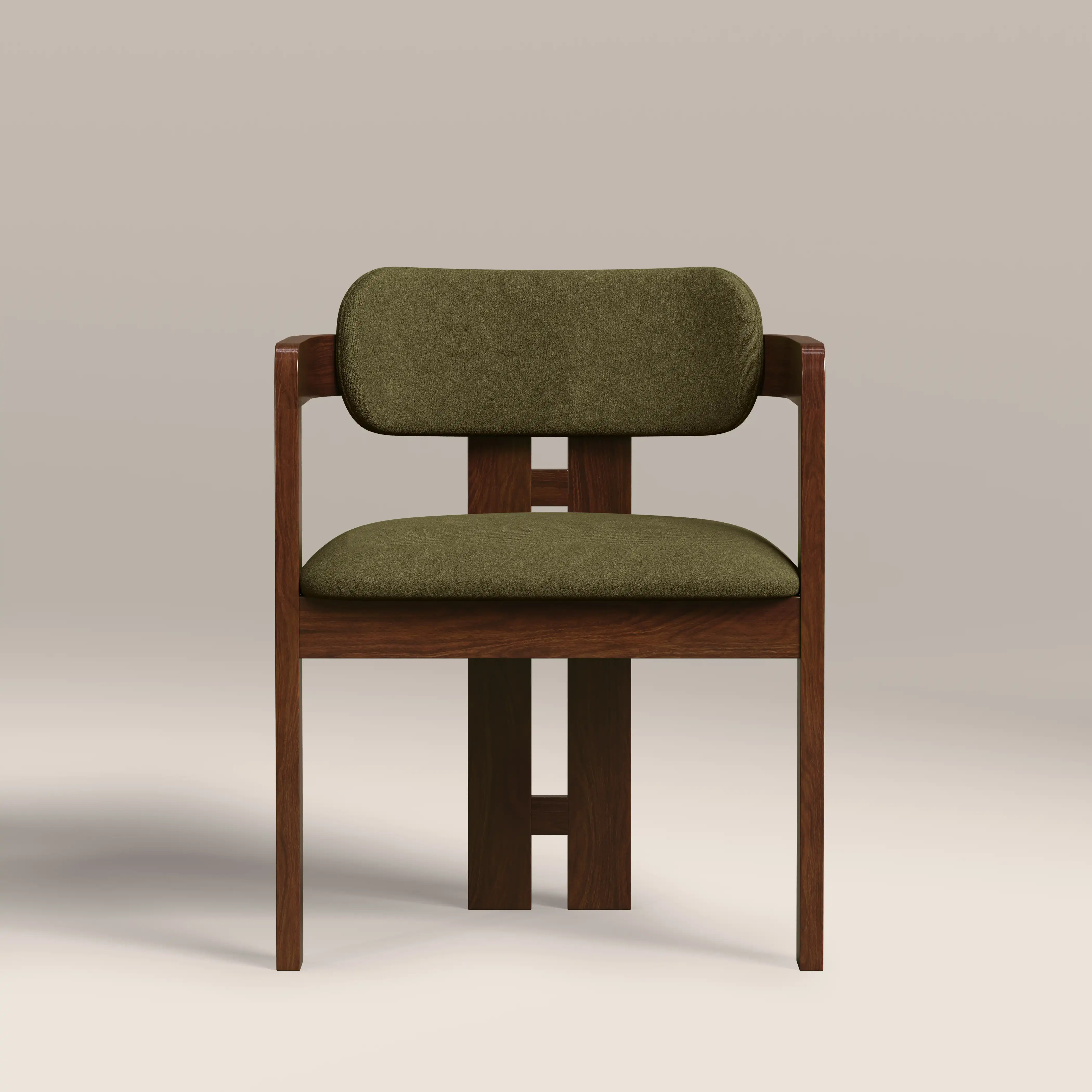 Hallie Wooden Carver Dining Chair | Moss Green Sustainable Mohair Velvet & Walnut - Image 3
