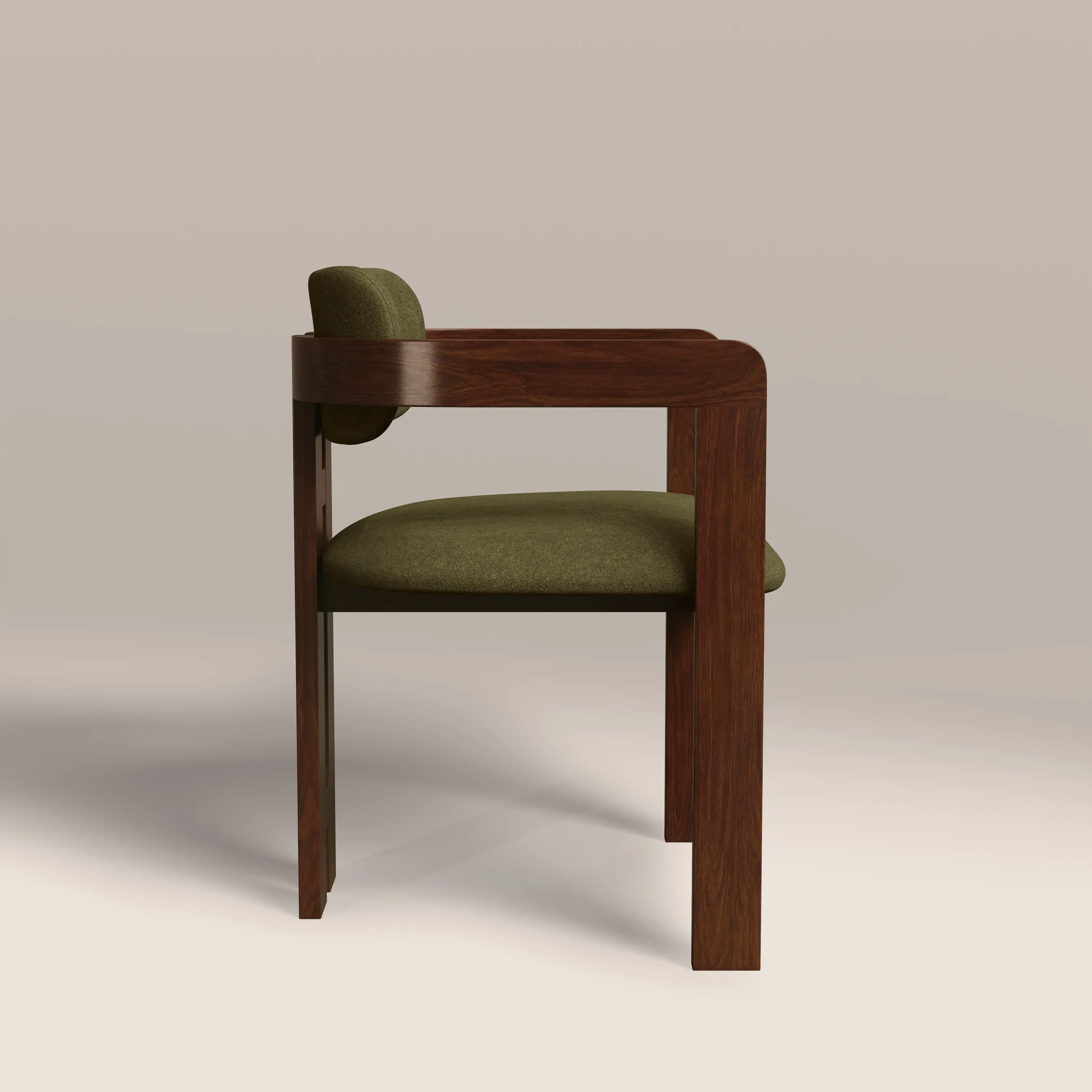 Hallie Wooden Carver Dining Chair | Moss Green Sustainable Mohair Velvet & Walnut - Image 5