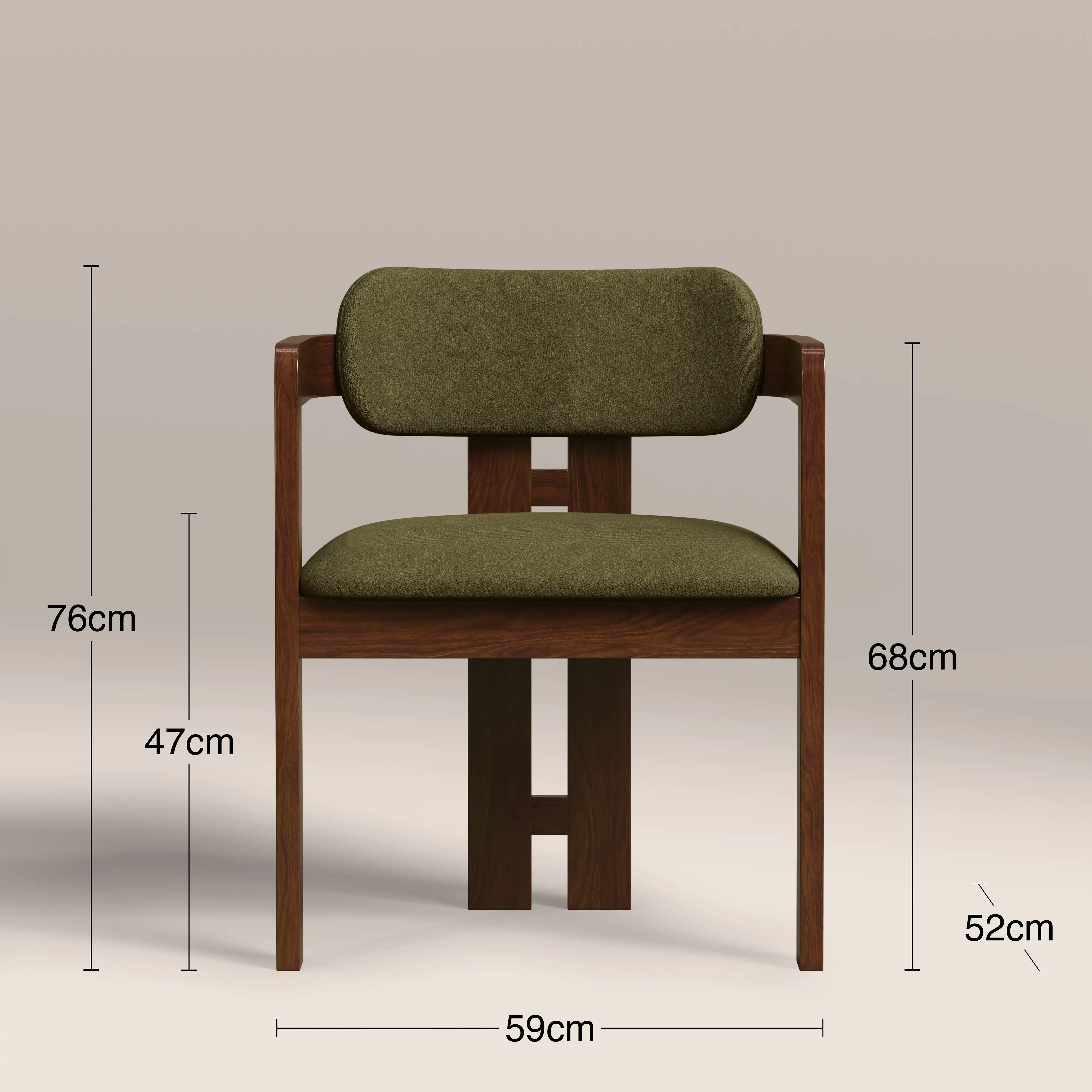 Hallie Wooden Carver Dining Chair | Moss Green Sustainable Mohair Velvet & Walnut - Image 8