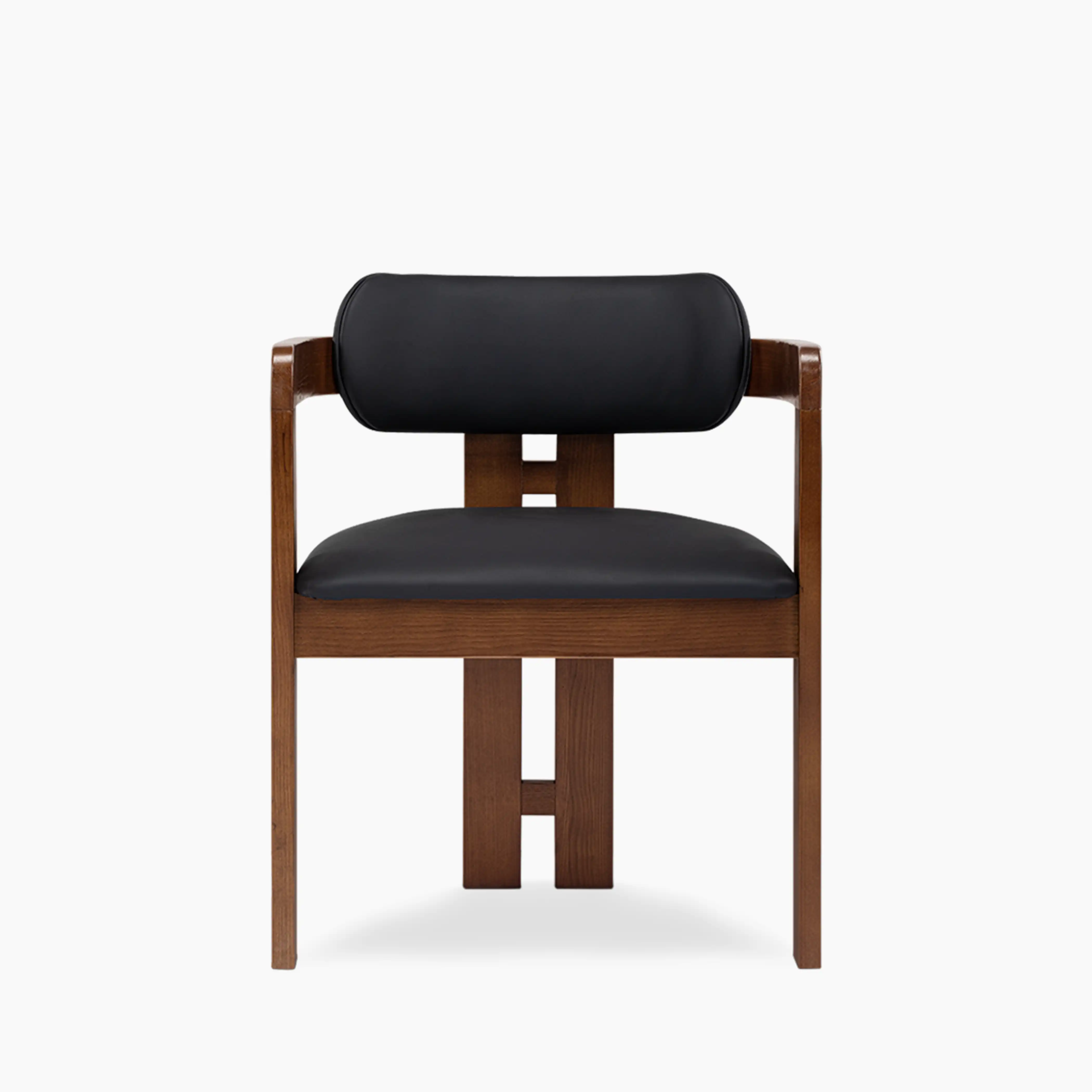 Hallie Wooden Carver Dining Chair | Noir Black Faux Leather & Walnut - Image 3