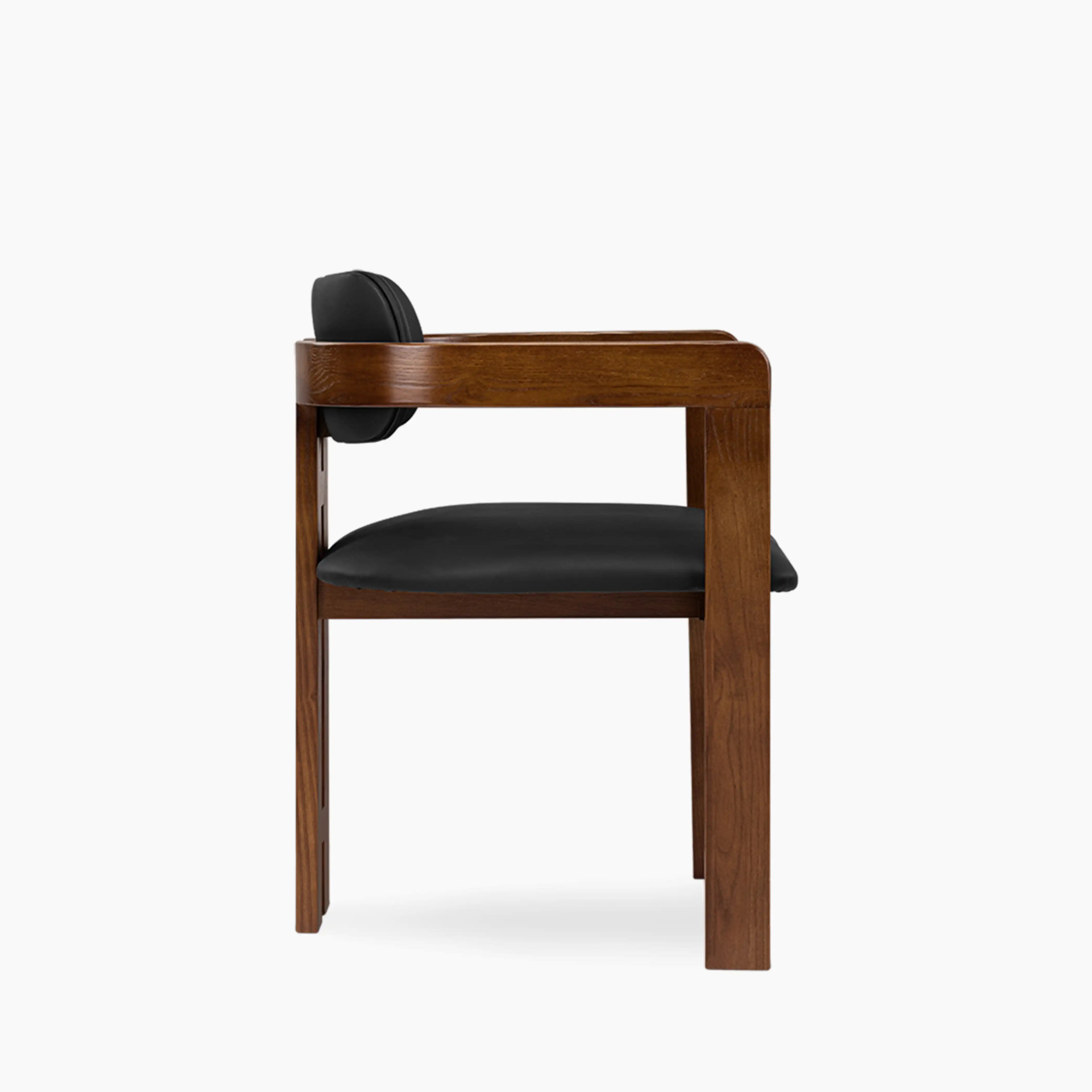 Hallie Wooden Carver Dining Chair | Noir Black Faux Leather & Walnut - Image 4