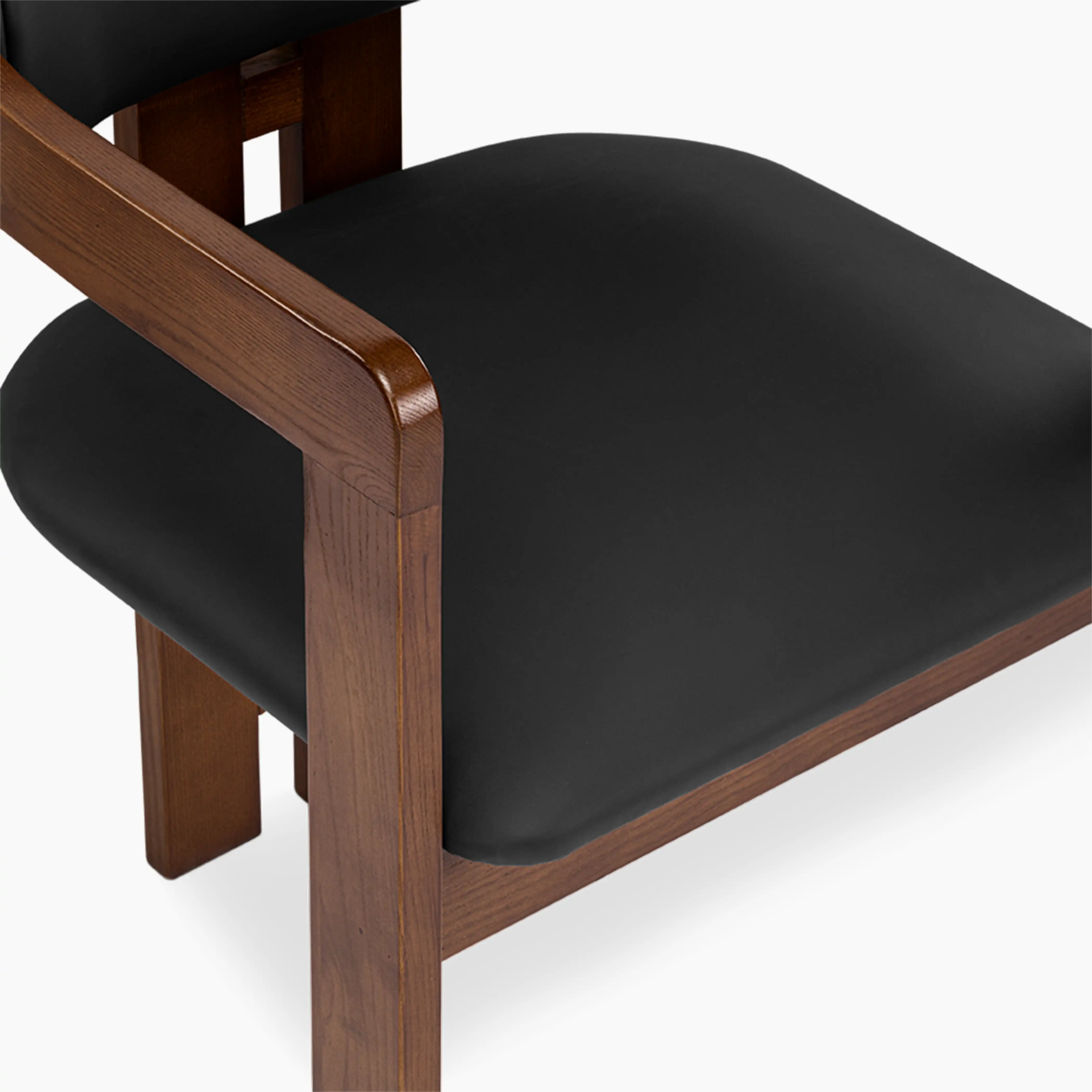 Hallie Wooden Carver Dining Chair | Noir Black Faux Leather & Walnut - Image 7