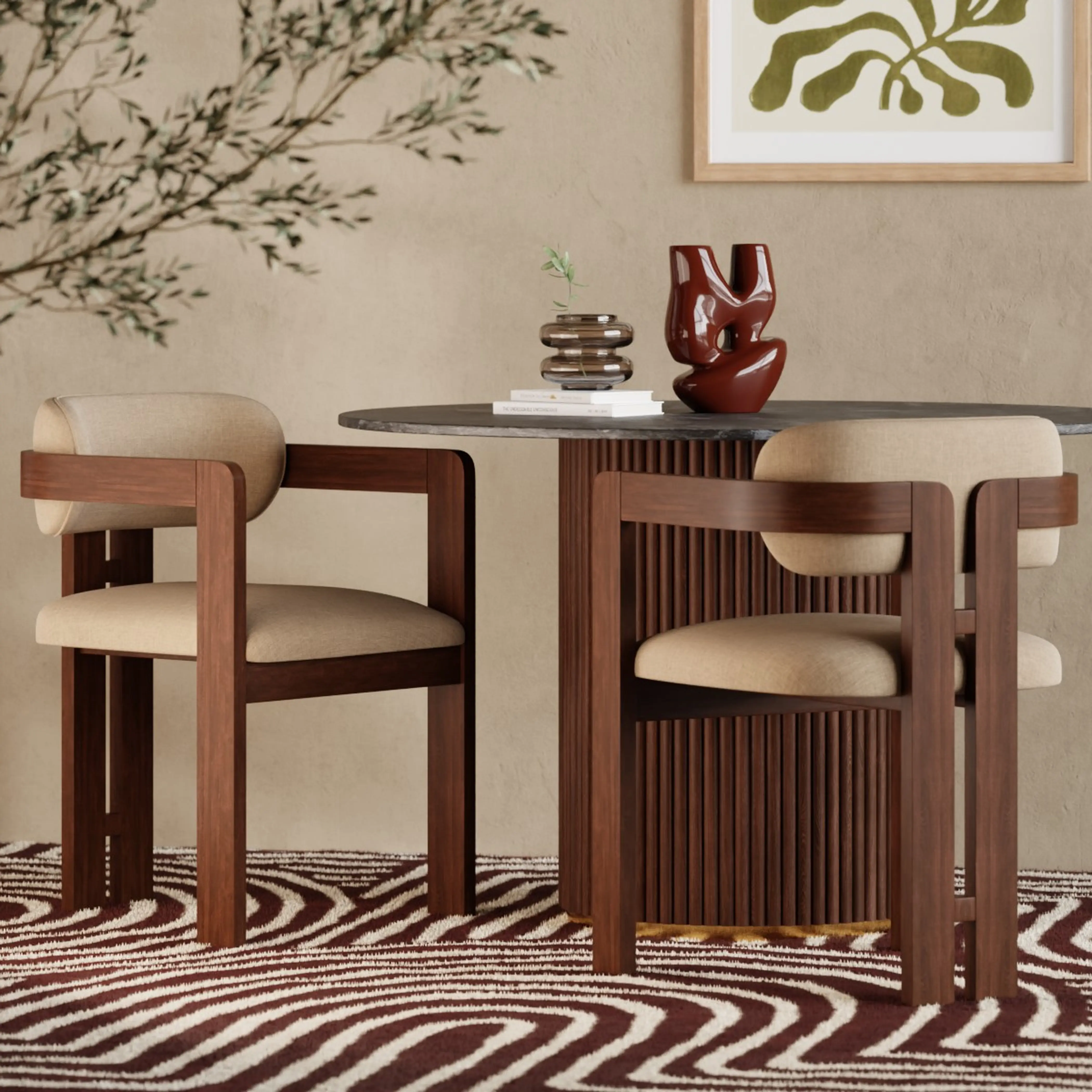 Hallie Wooden Carver Dining Chair | Truffle Brown Sustainable Mohair Velvet & Walnut - Image 2
