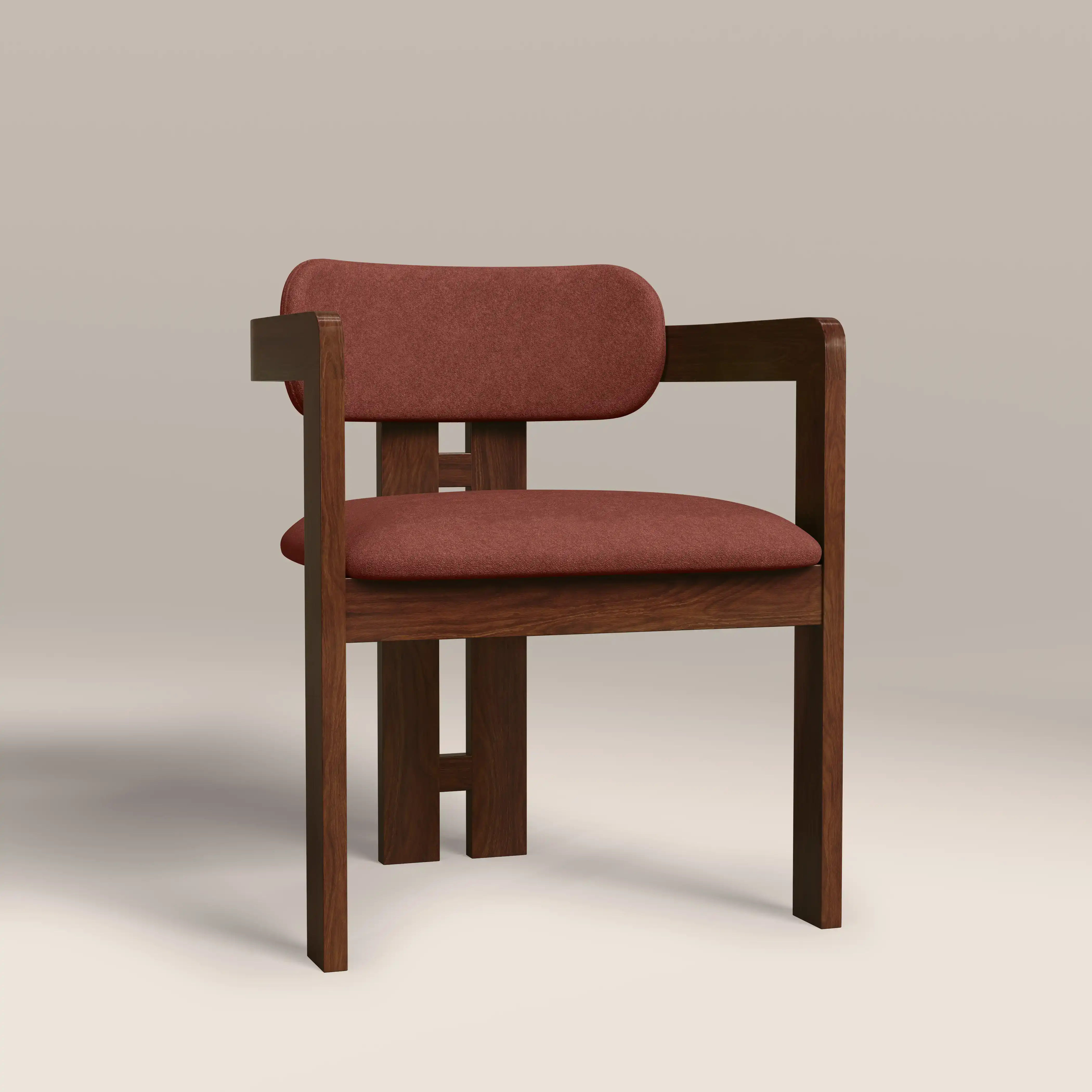 Hallie Wooden Carver Dining Chair | Rust Red Sustainable Velvet & Walnut - Image 2