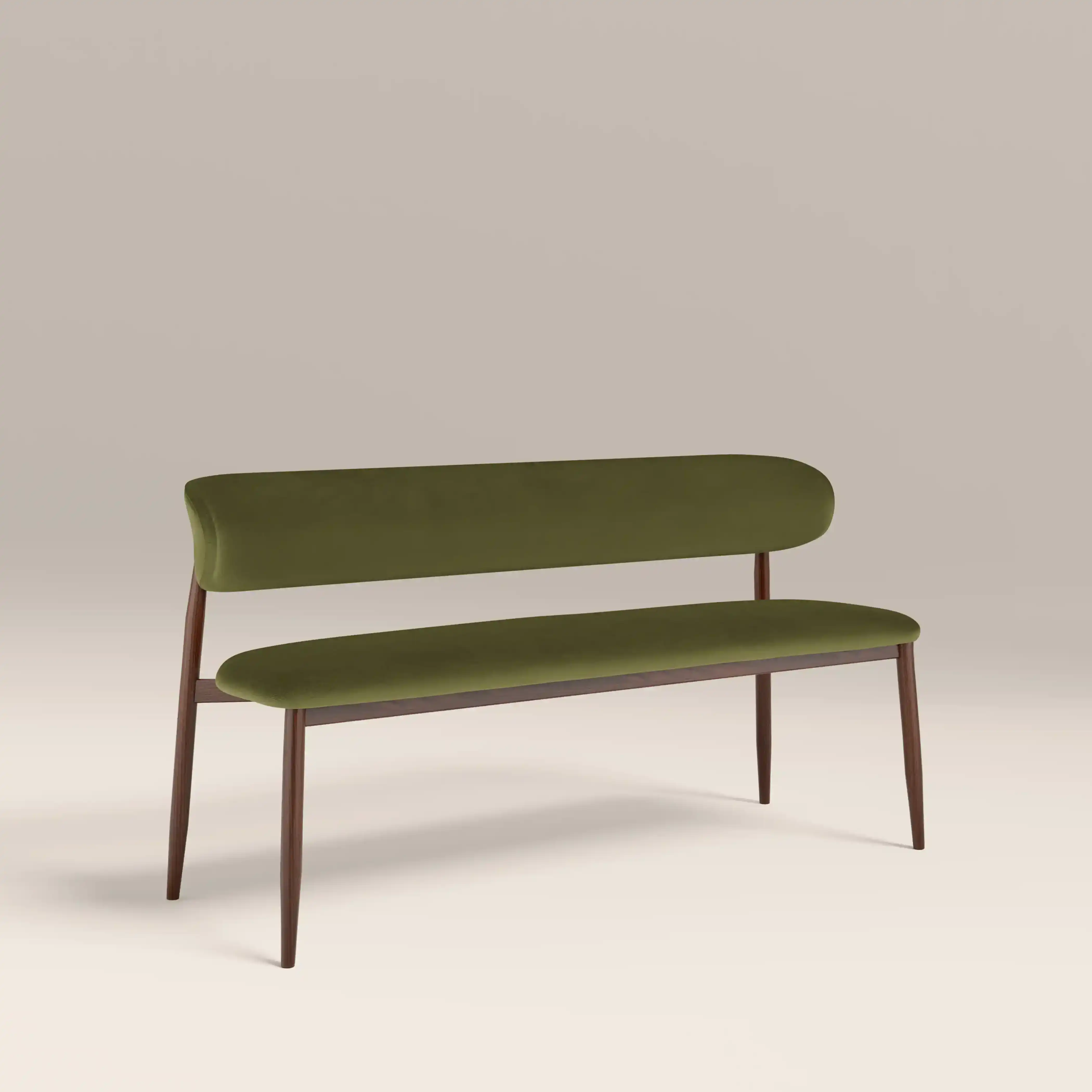 Halston 3 Seater Dining Bench | Olive Green Sustainable Velvet & Walnut - Image 2