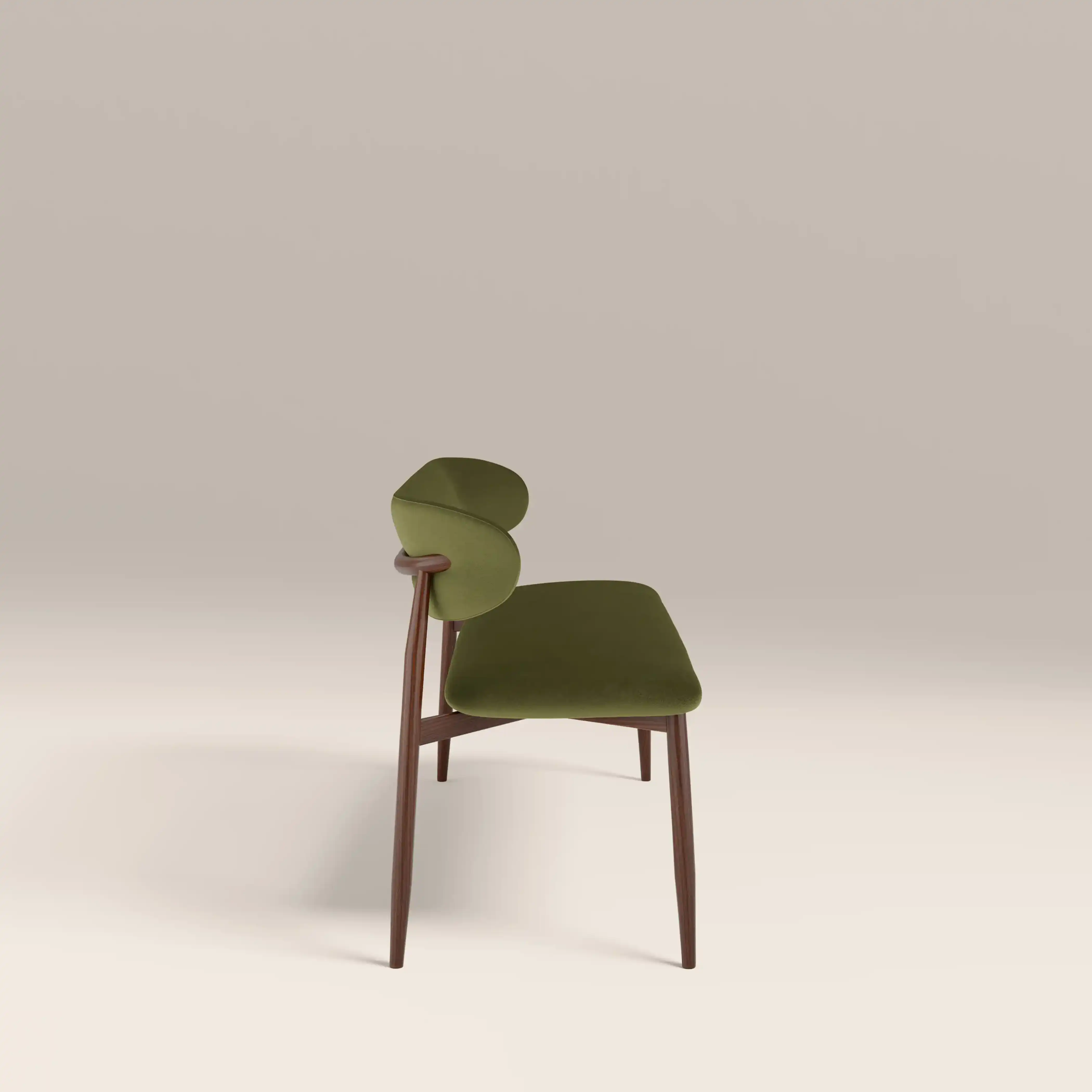 Halston 3 Seater Dining Bench | Olive Green Sustainable Velvet & Walnut - Image 4