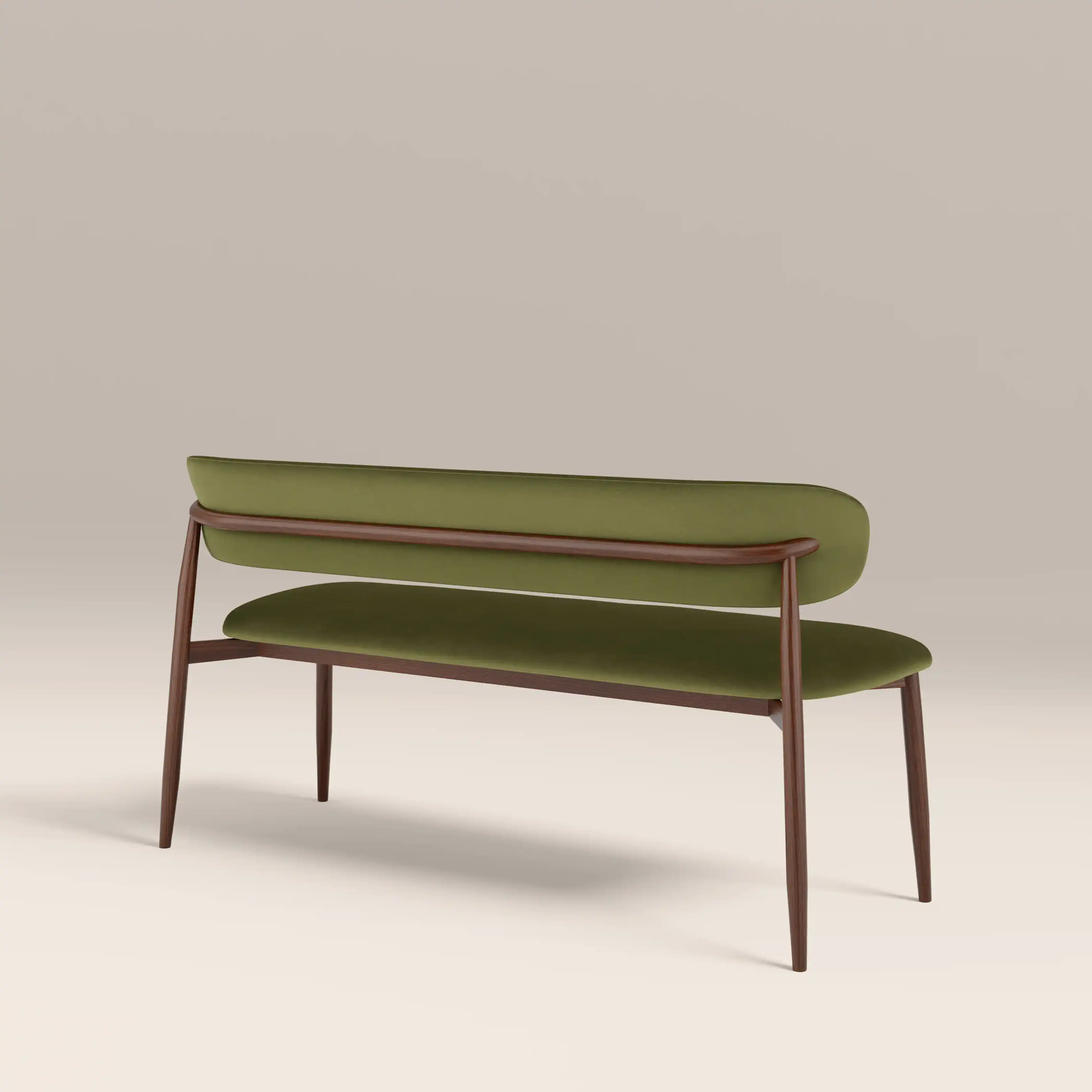 Halston 3 Seater Dining Bench | Olive Green Sustainable Velvet & Walnut - Image 5