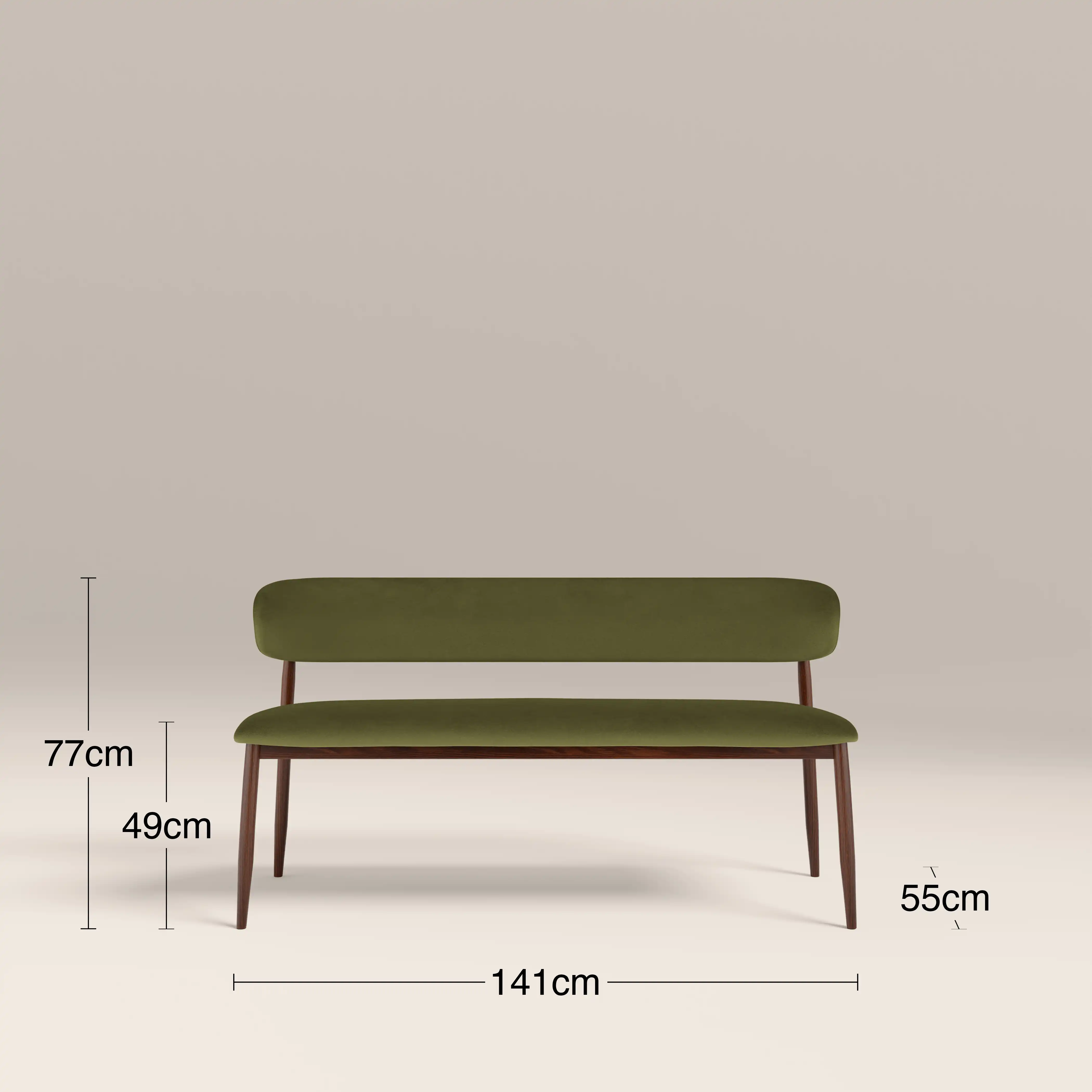 Halston 3 Seater Dining Bench | Olive Green Sustainable Velvet & Walnut - Image 7