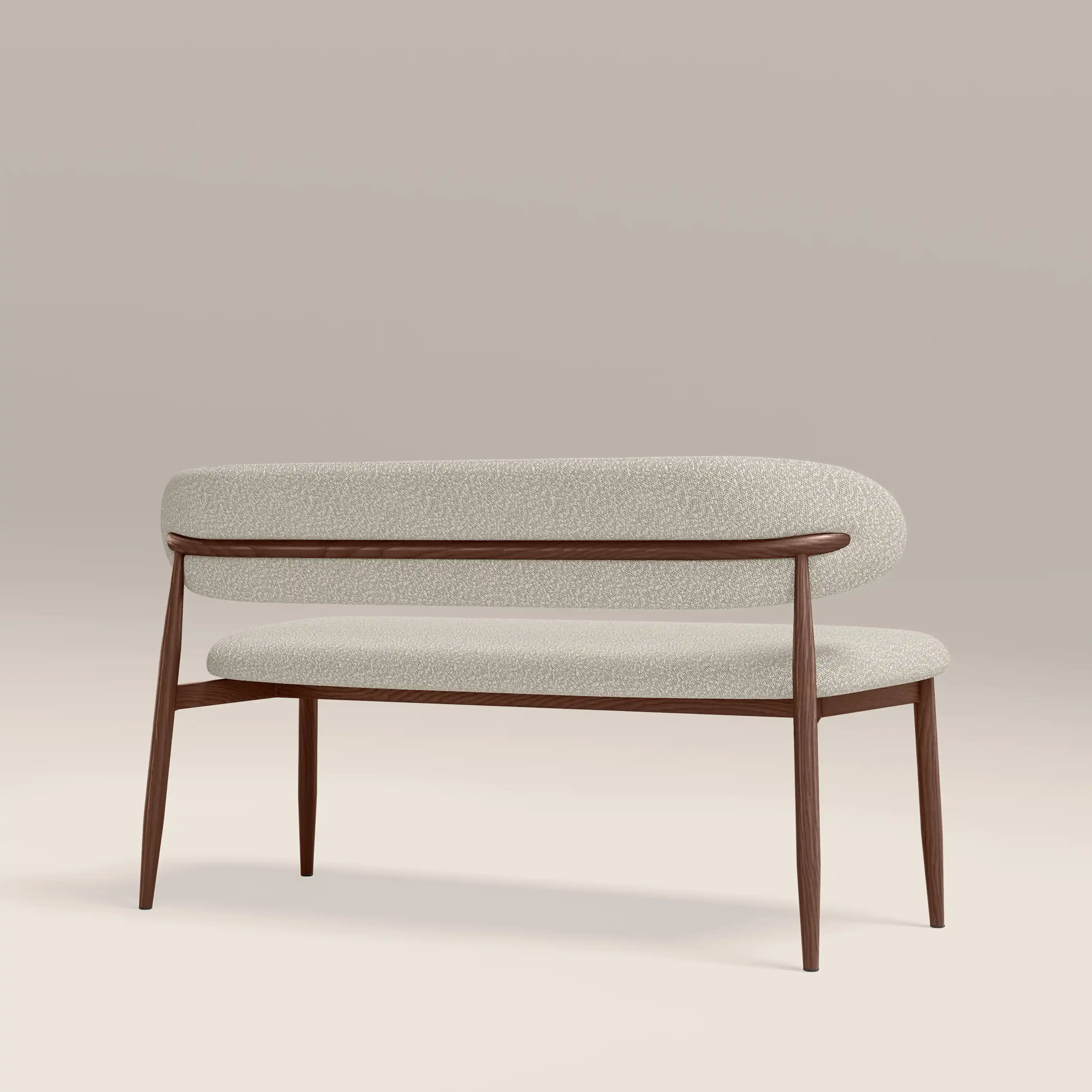 Halston 3 Seater Dining Bench | Speckled Stone Sustainable Boucle & Walnut - Image 5